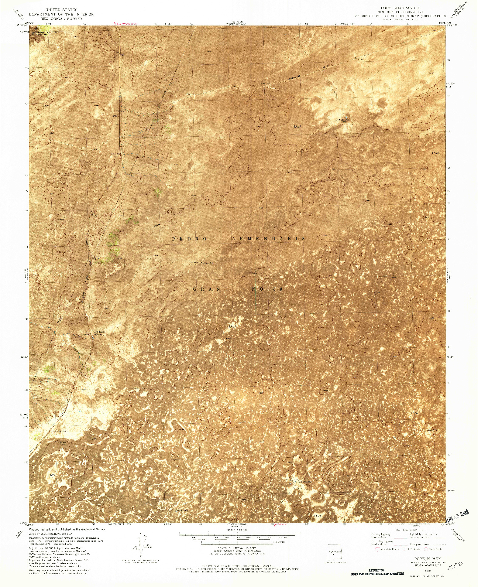 USGS 1:24000-SCALE QUADRANGLE FOR POPE, NM 1981