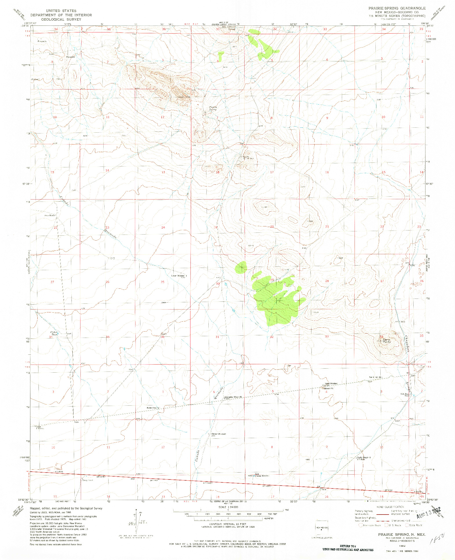 USGS 1:24000-SCALE QUADRANGLE FOR PRAIRIE SPRING, NM 1982