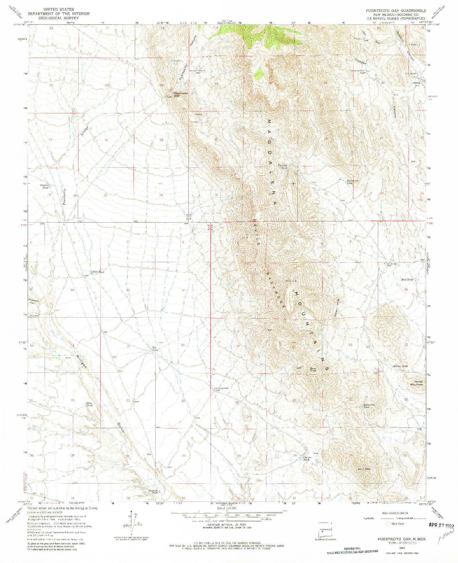 USGS 1:24000-SCALE QUADRANGLE FOR PUERTECITO GAP, NM 1965