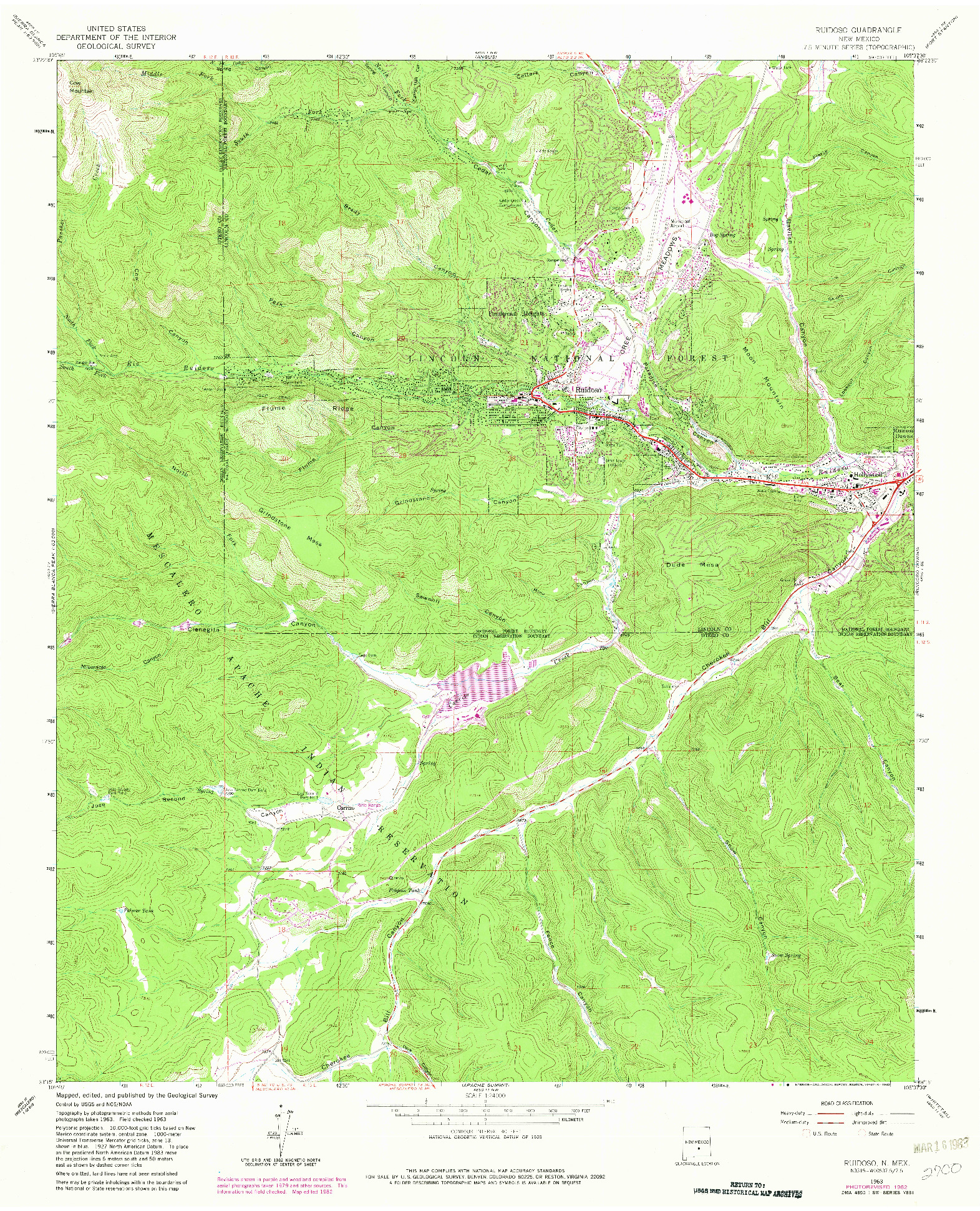 USGS 1:24000-SCALE QUADRANGLE FOR RUIDOSO, NM 1963
