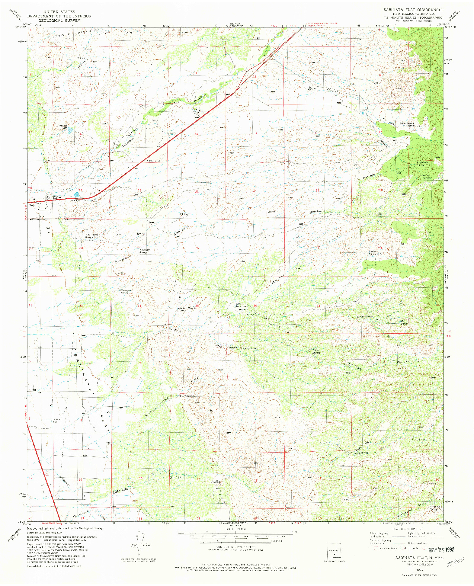 USGS 1:24000-SCALE QUADRANGLE FOR SABINATA FLAT, NM 1982