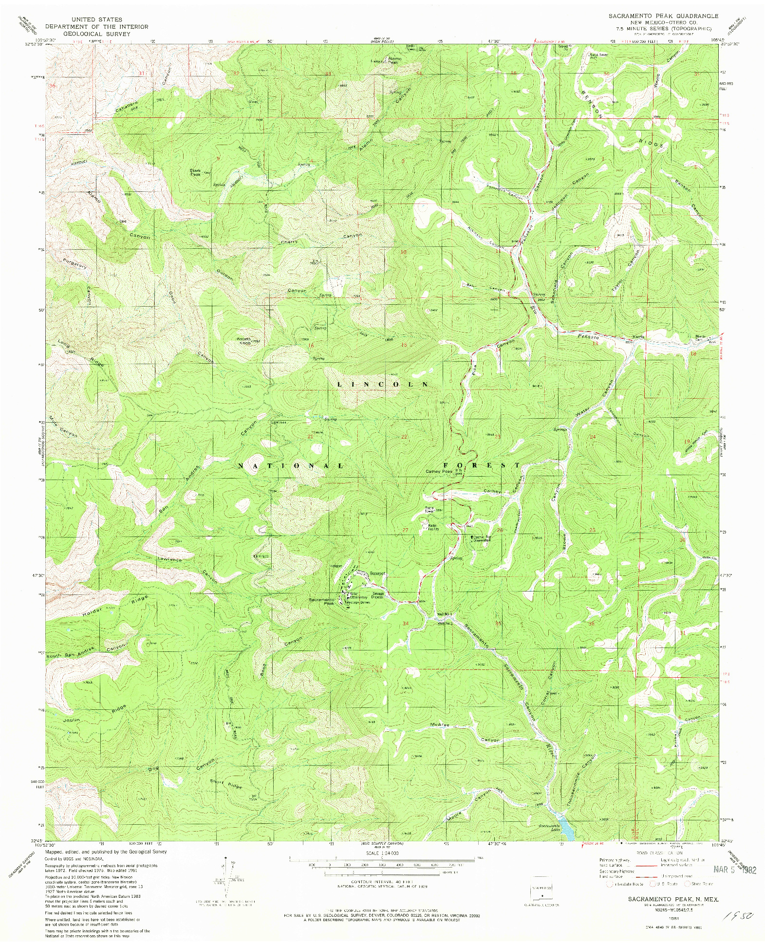 USGS 1:24000-SCALE QUADRANGLE FOR SACRAMENTO PEAK, NM 1981