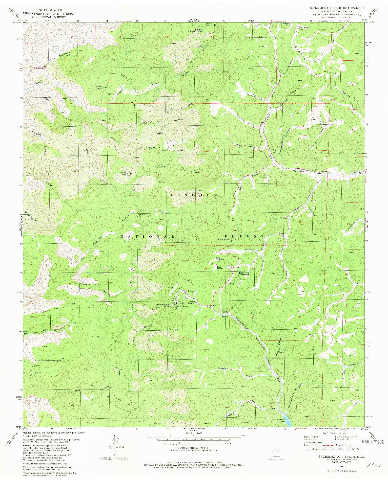 USGS 1:24000-SCALE QUADRANGLE FOR SACRAMENTO PEAK, NM 1981