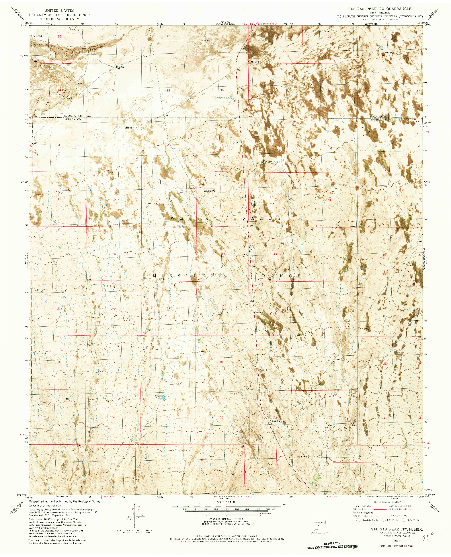 USGS 1:24000-SCALE QUADRANGLE FOR SALINAS PEAK NW, NM 1981