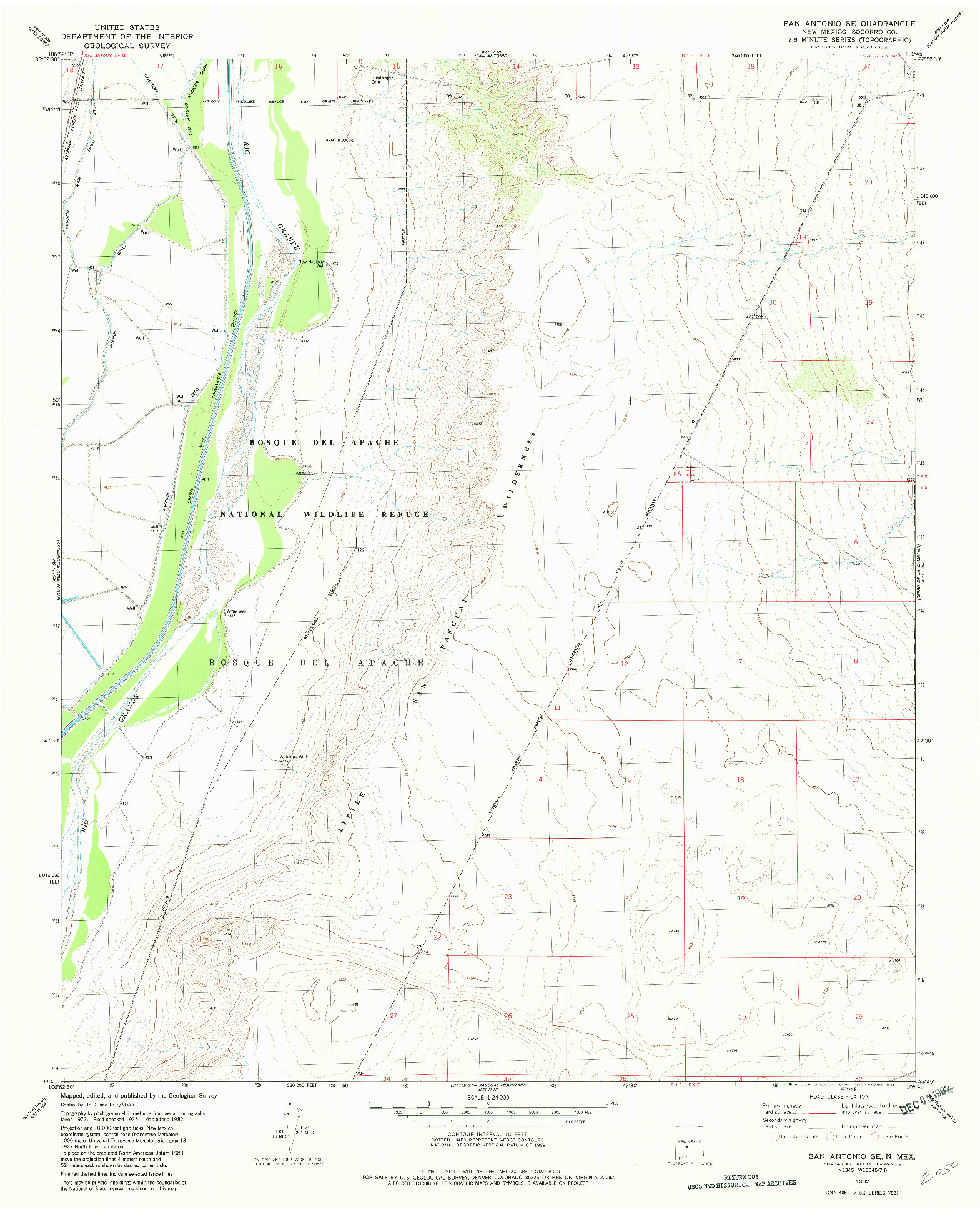 USGS 1:24000-SCALE QUADRANGLE FOR SAN ANTONIO SE, NM 1982
