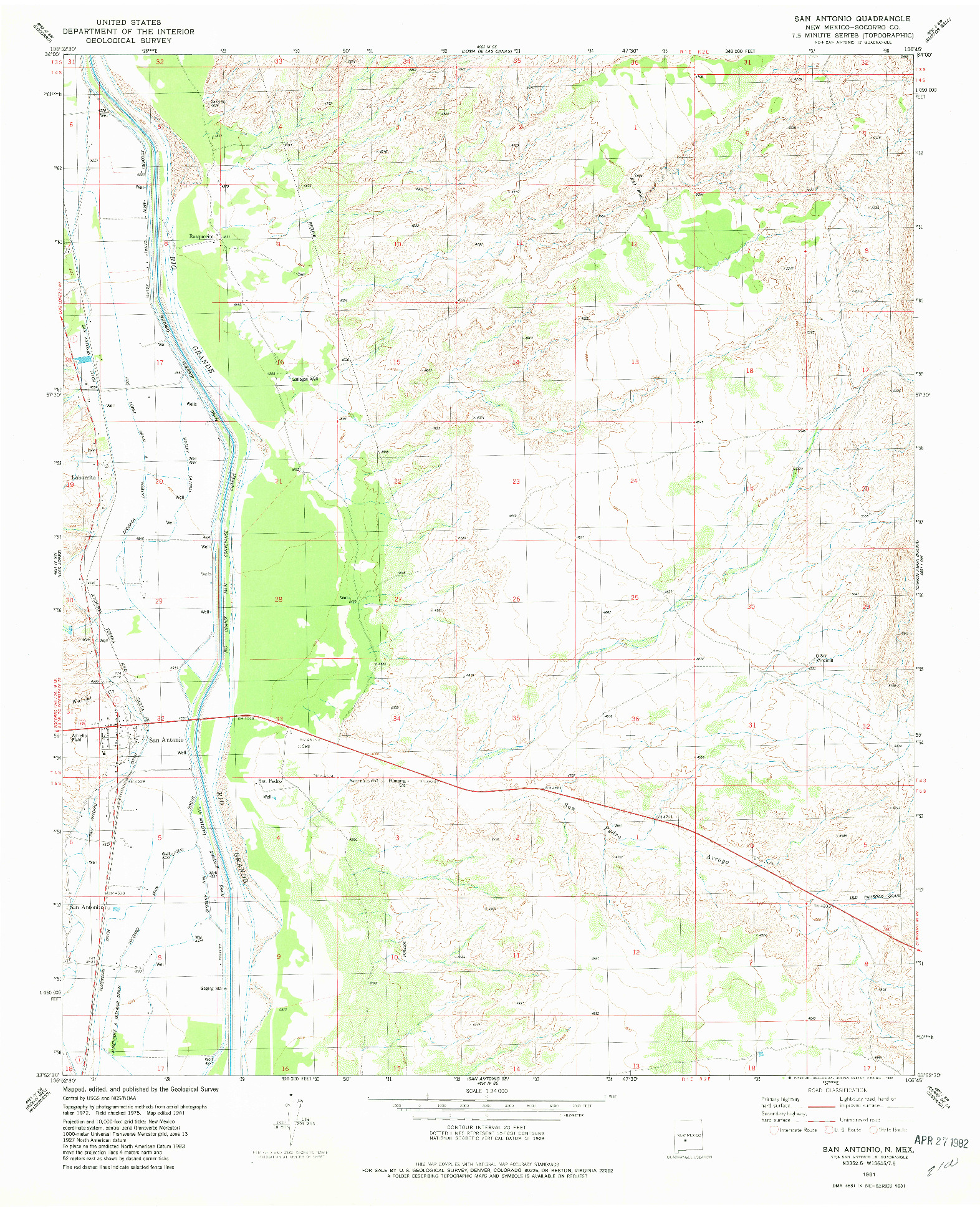 USGS 1:24000-SCALE QUADRANGLE FOR SAN ANTONIO, NM 1981