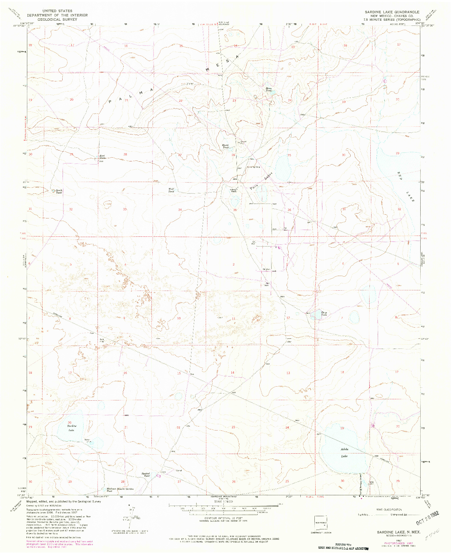 USGS 1:24000-SCALE QUADRANGLE FOR SARDINE LAKE, NM 1967