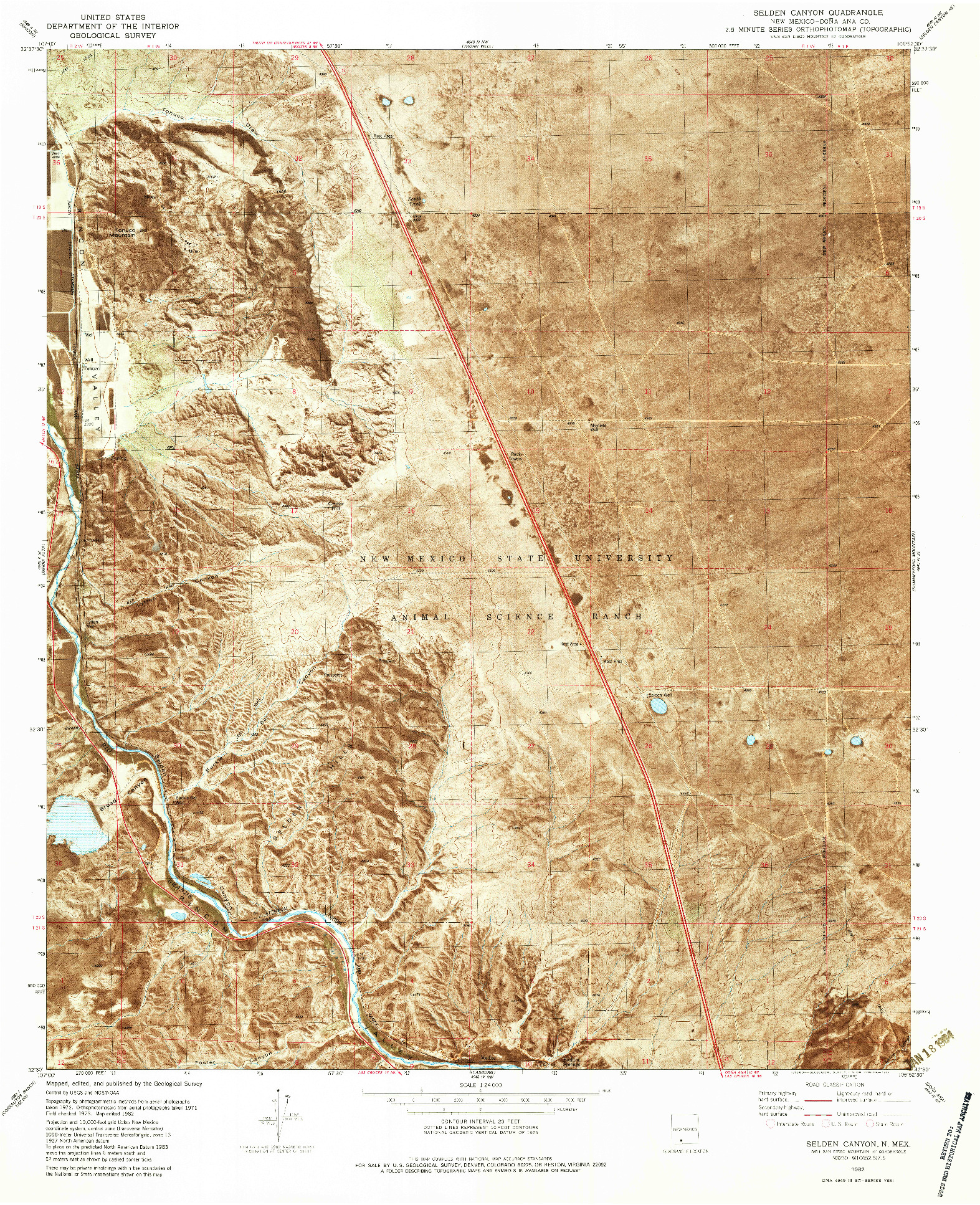 USGS 1:24000-SCALE QUADRANGLE FOR SELDEN CANYON, NM 1982