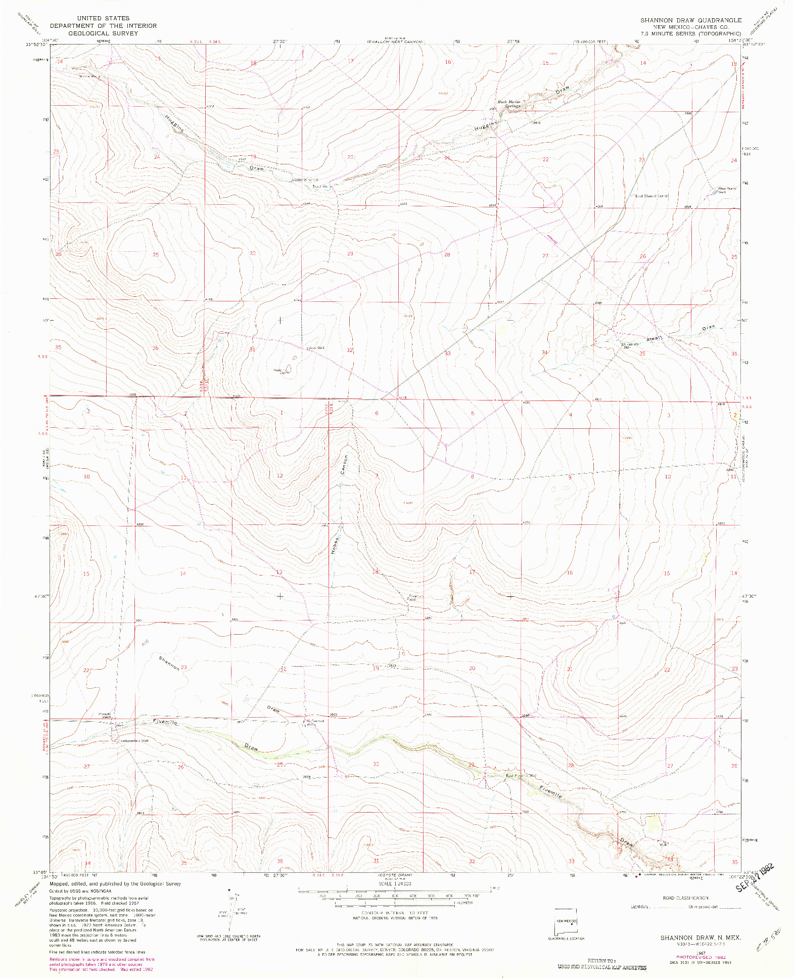 USGS 1:24000-SCALE QUADRANGLE FOR SHANNON DRAW, NM 1967
