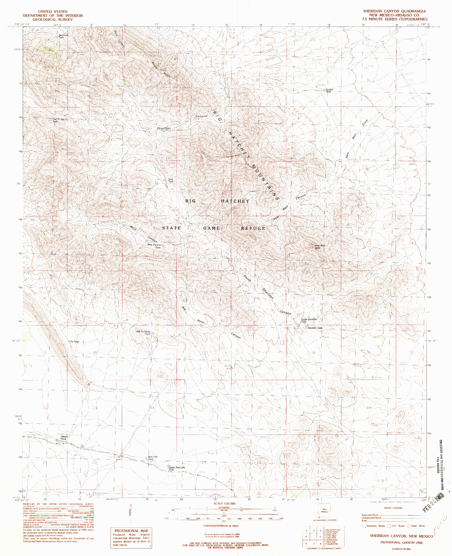 USGS 1:24000-SCALE QUADRANGLE FOR SHERIDAN CANYON, NM 1982