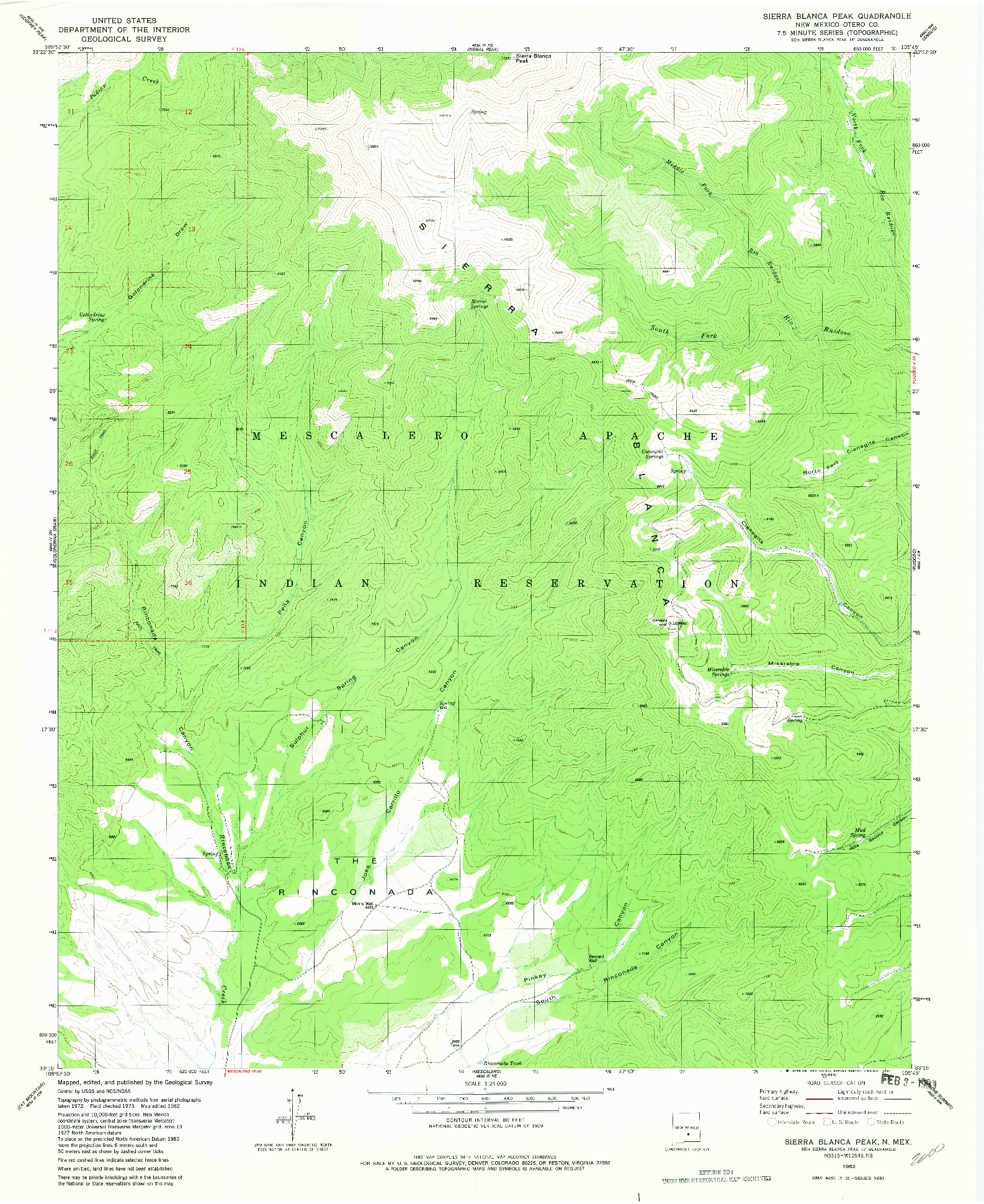 USGS 1:24000-SCALE QUADRANGLE FOR SIERRA BLANCA PEAK, NM 1982