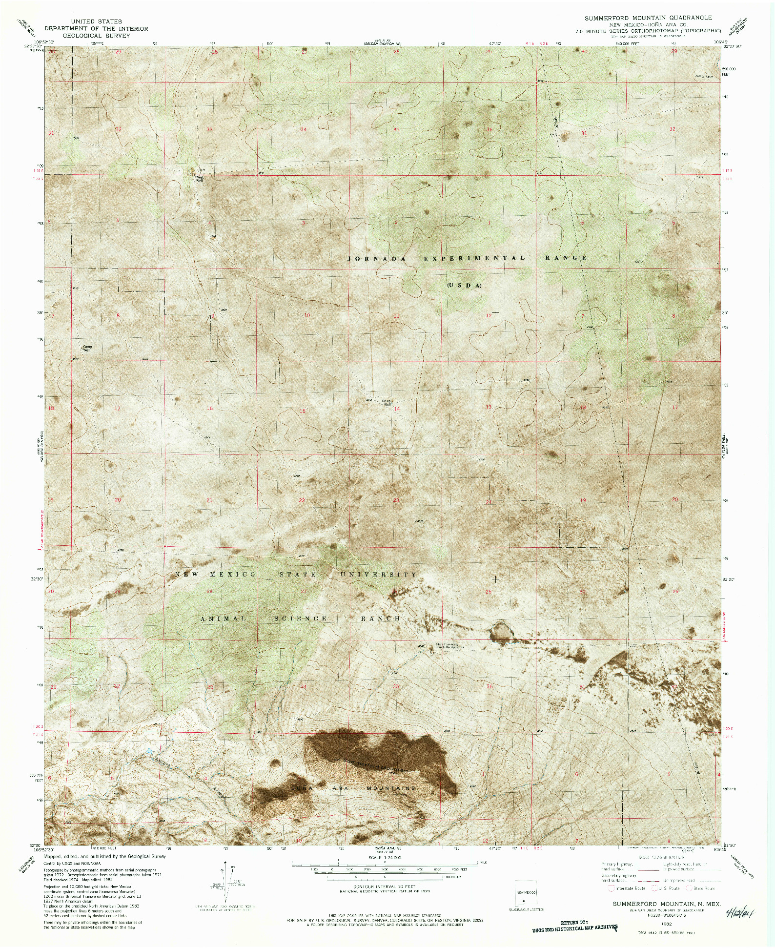 USGS 1:24000-SCALE QUADRANGLE FOR SUMMERFORD MOUNTAIN, NM 1982