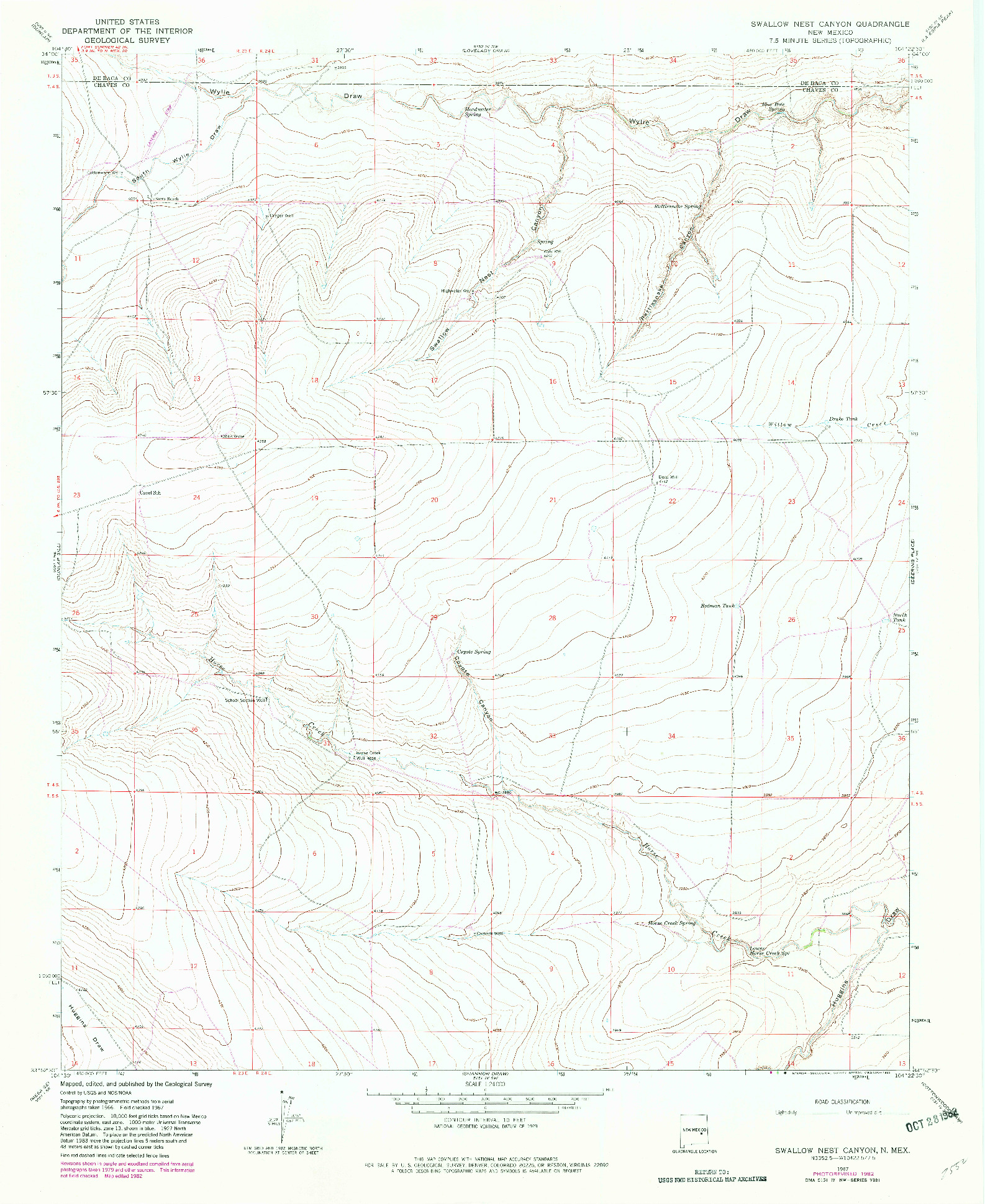 USGS 1:24000-SCALE QUADRANGLE FOR SWALLOW NEST CANYON, NM 1967