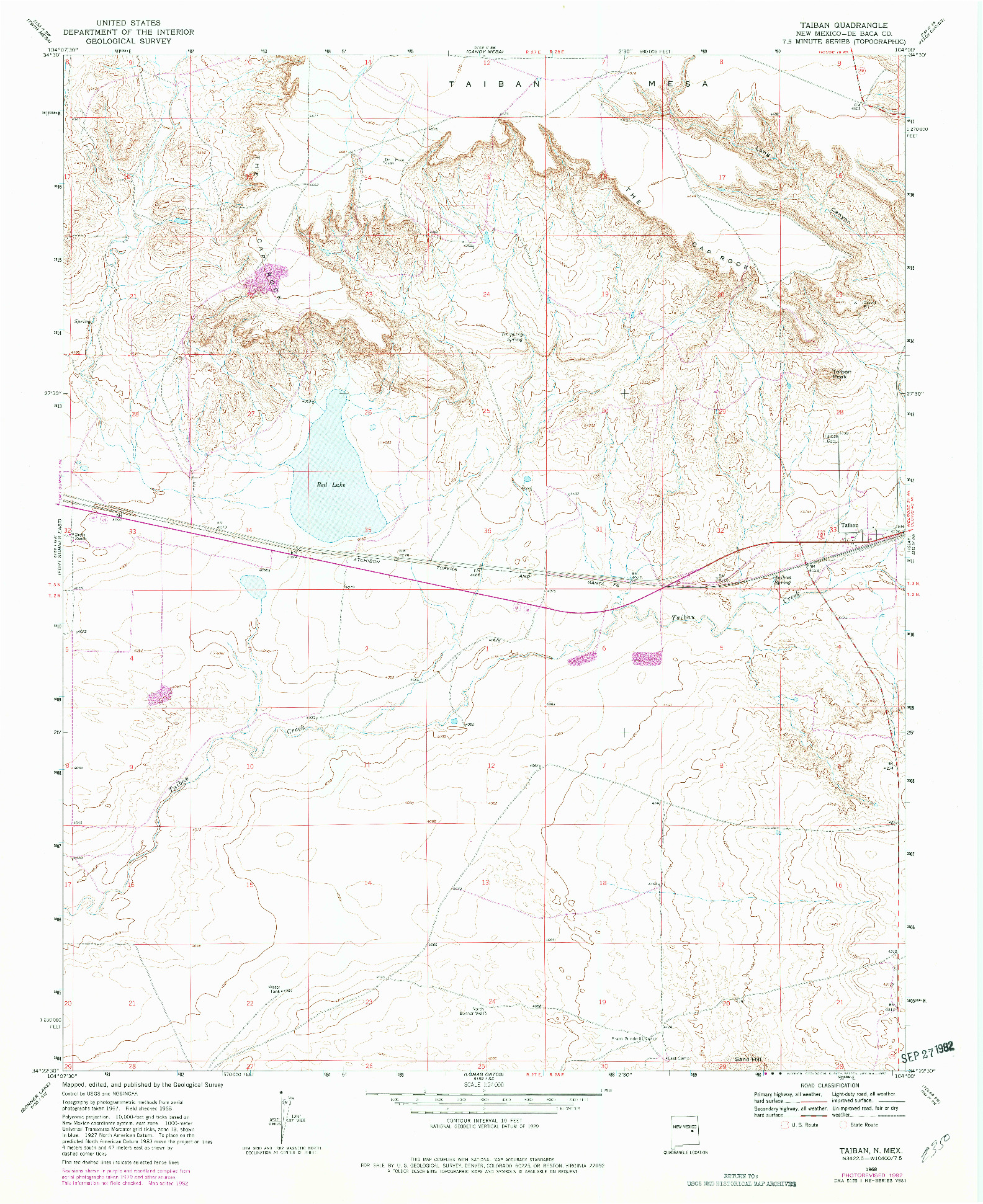 USGS 1:24000-SCALE QUADRANGLE FOR TAIBAN, NM 1968