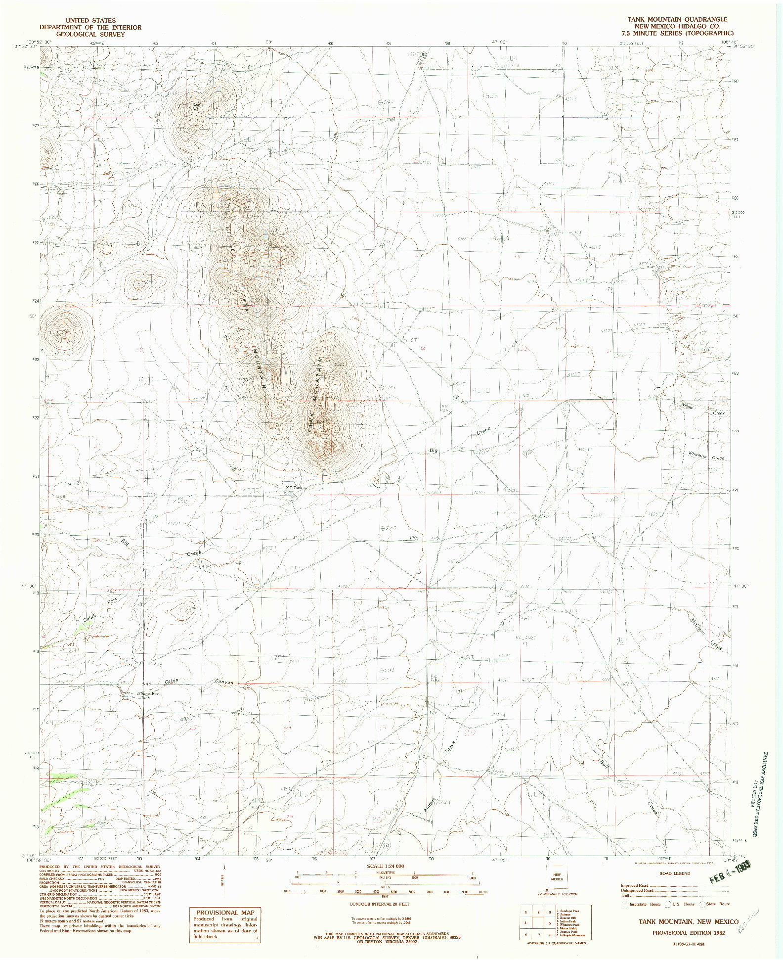 USGS 1:24000-SCALE QUADRANGLE FOR TANK MOUNTAIN, NM 1982