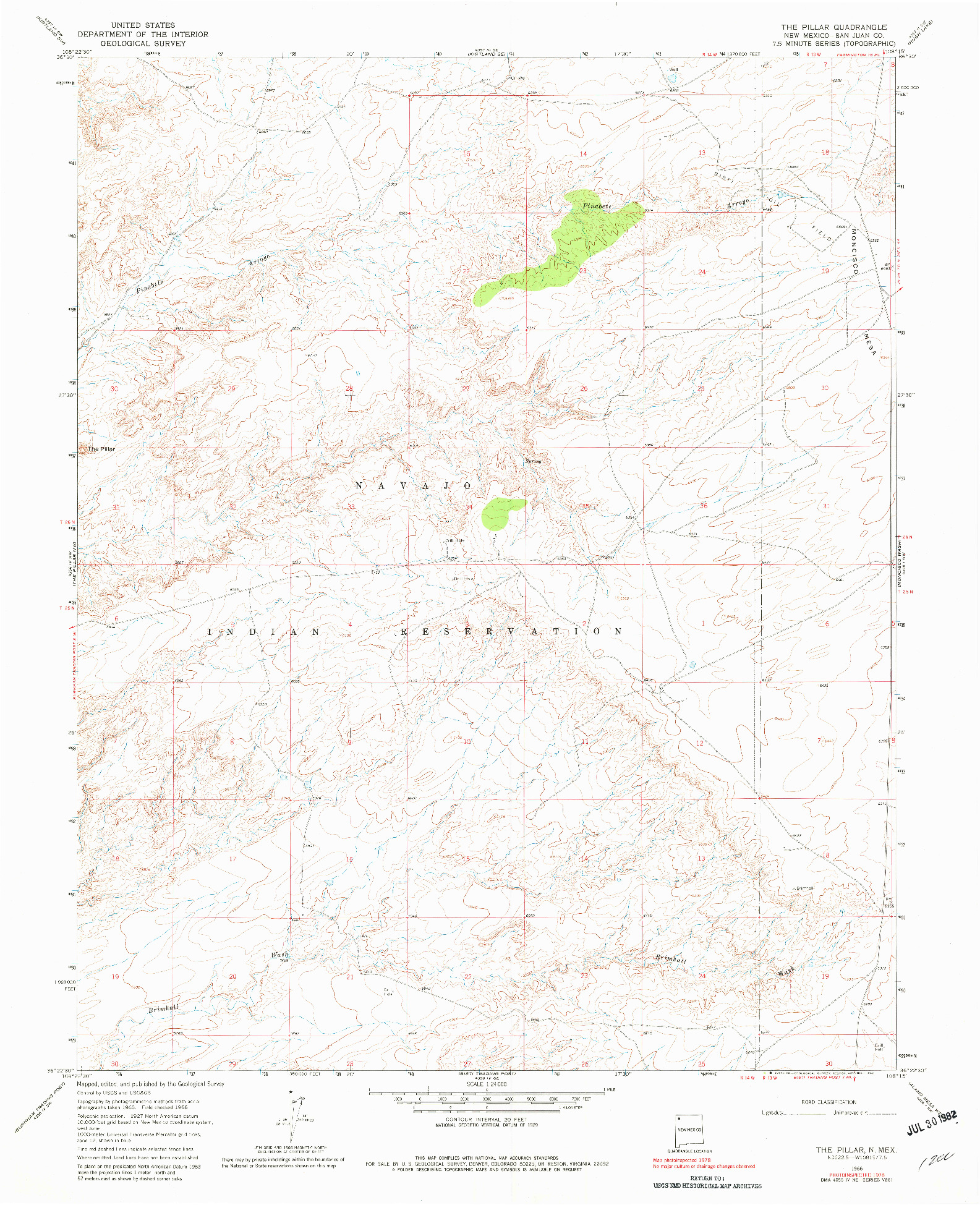 USGS 1:24000-SCALE QUADRANGLE FOR THE PILLAR, NM 1966