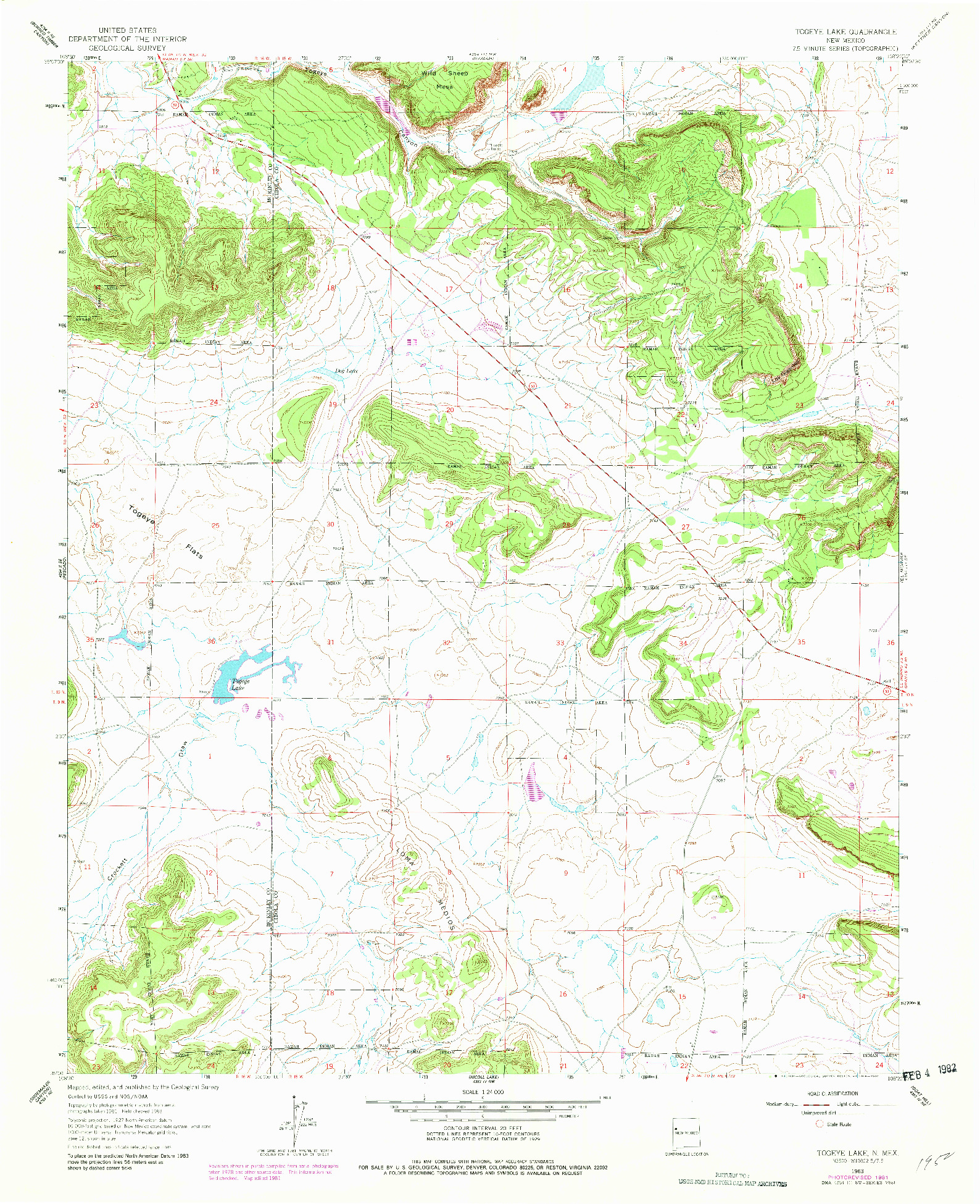 USGS 1:24000-SCALE QUADRANGLE FOR TOGEYE LAKE, NM 1963