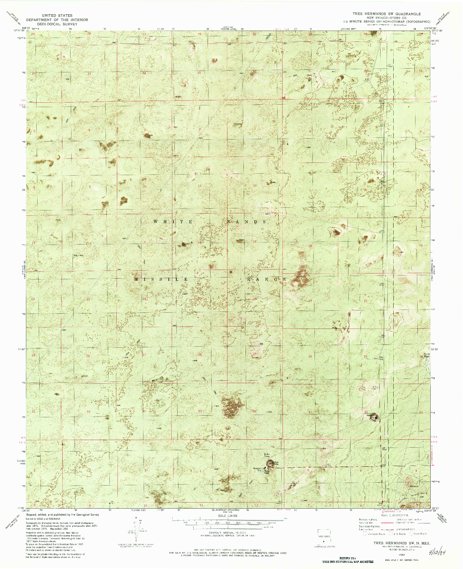 USGS 1:24000-SCALE QUADRANGLE FOR TRES HERMANOS SW, NM 1982
