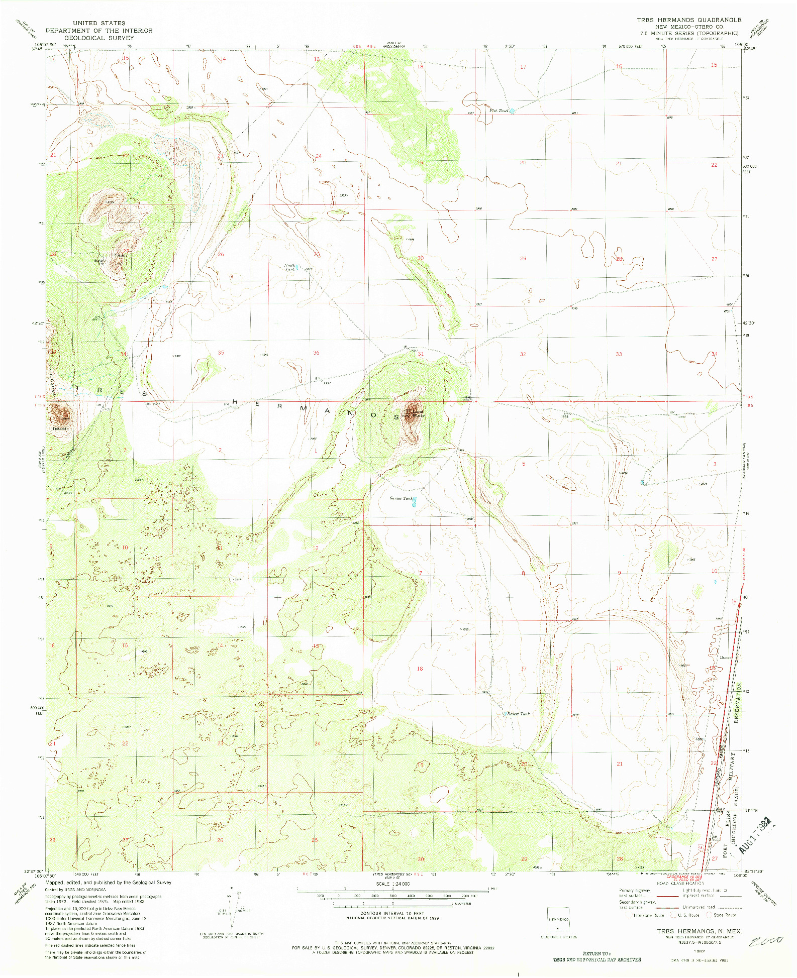 USGS 1:24000-SCALE QUADRANGLE FOR TRES HERMANOS, NM 1982