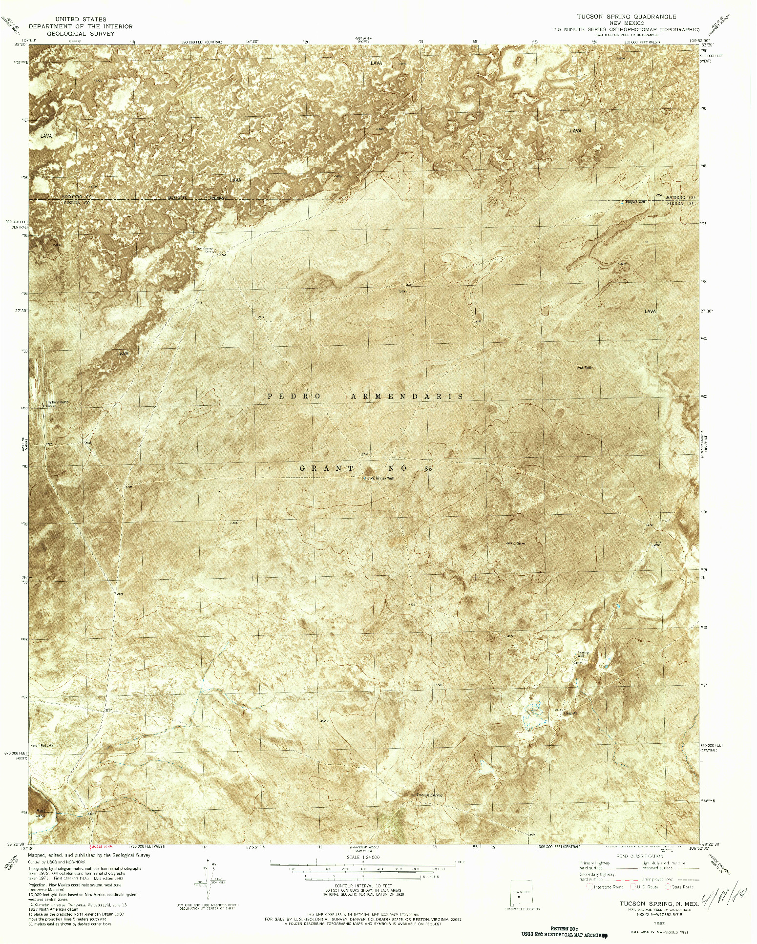USGS 1:24000-SCALE QUADRANGLE FOR TUCSON SPRING, NM 1982