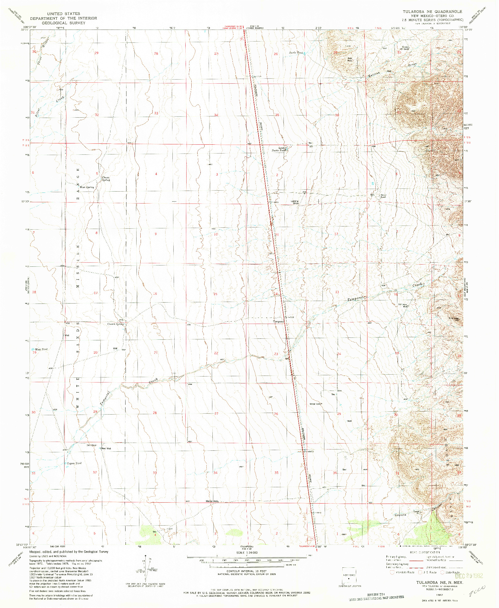 USGS 1:24000-SCALE QUADRANGLE FOR TULAROSA NE, NM 1982
