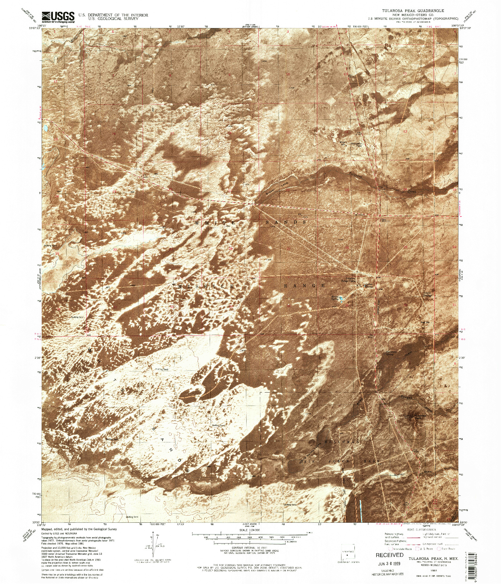 USGS 1:24000-SCALE QUADRANGLE FOR TULAROSA PEAK, NM 1981