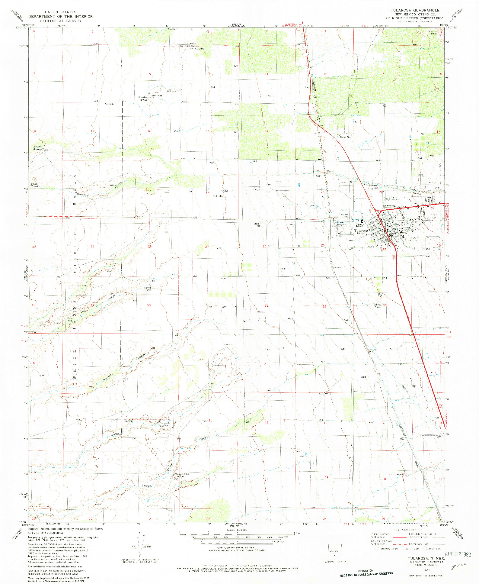 USGS 1:24000-SCALE QUADRANGLE FOR TULAROSA, NM 1982
