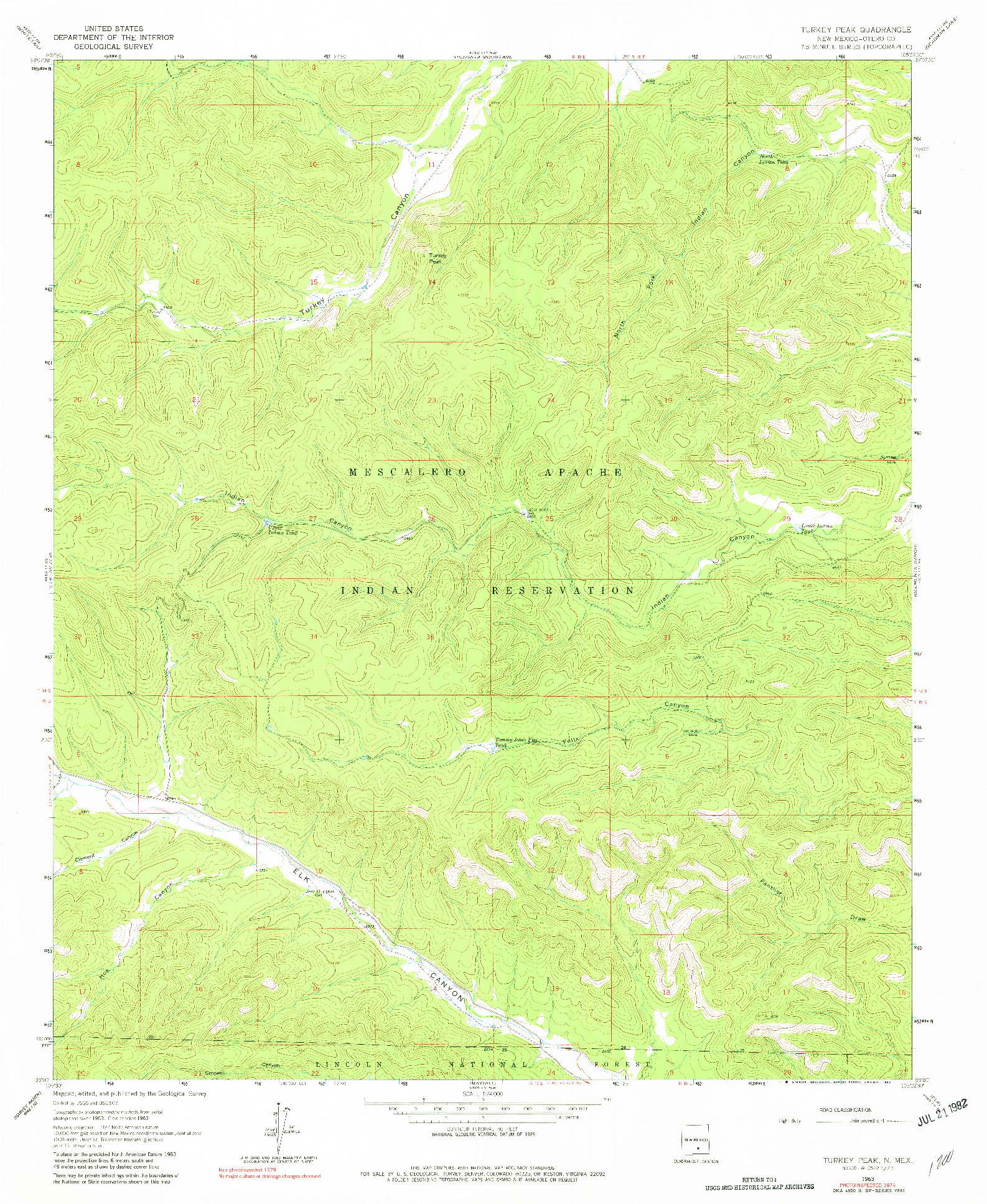 USGS 1:24000-SCALE QUADRANGLE FOR TURKEY PEAK, NM 1963