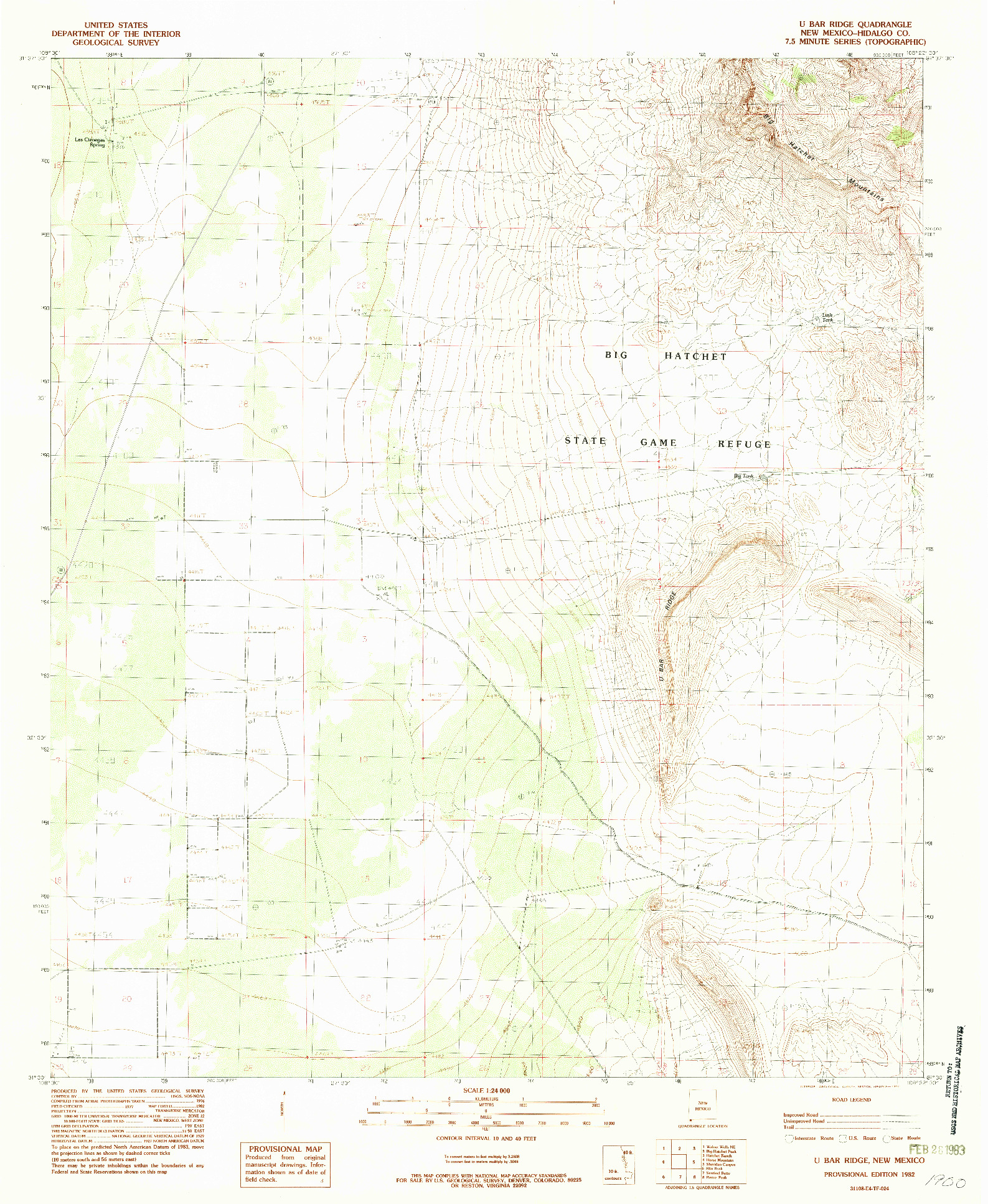 USGS 1:24000-SCALE QUADRANGLE FOR U BAR RIDGE, NM 1982