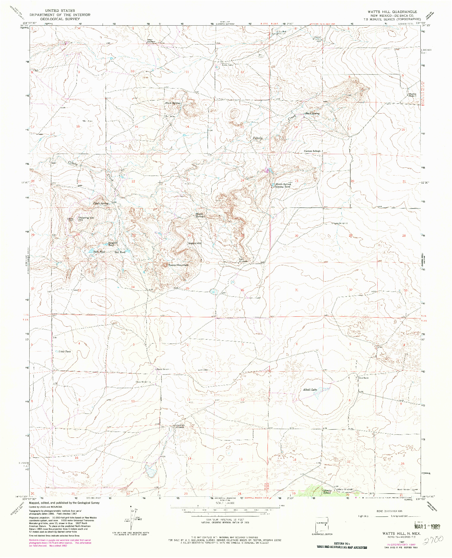 USGS 1:24000-SCALE QUADRANGLE FOR WATTS HILL, NM 1967