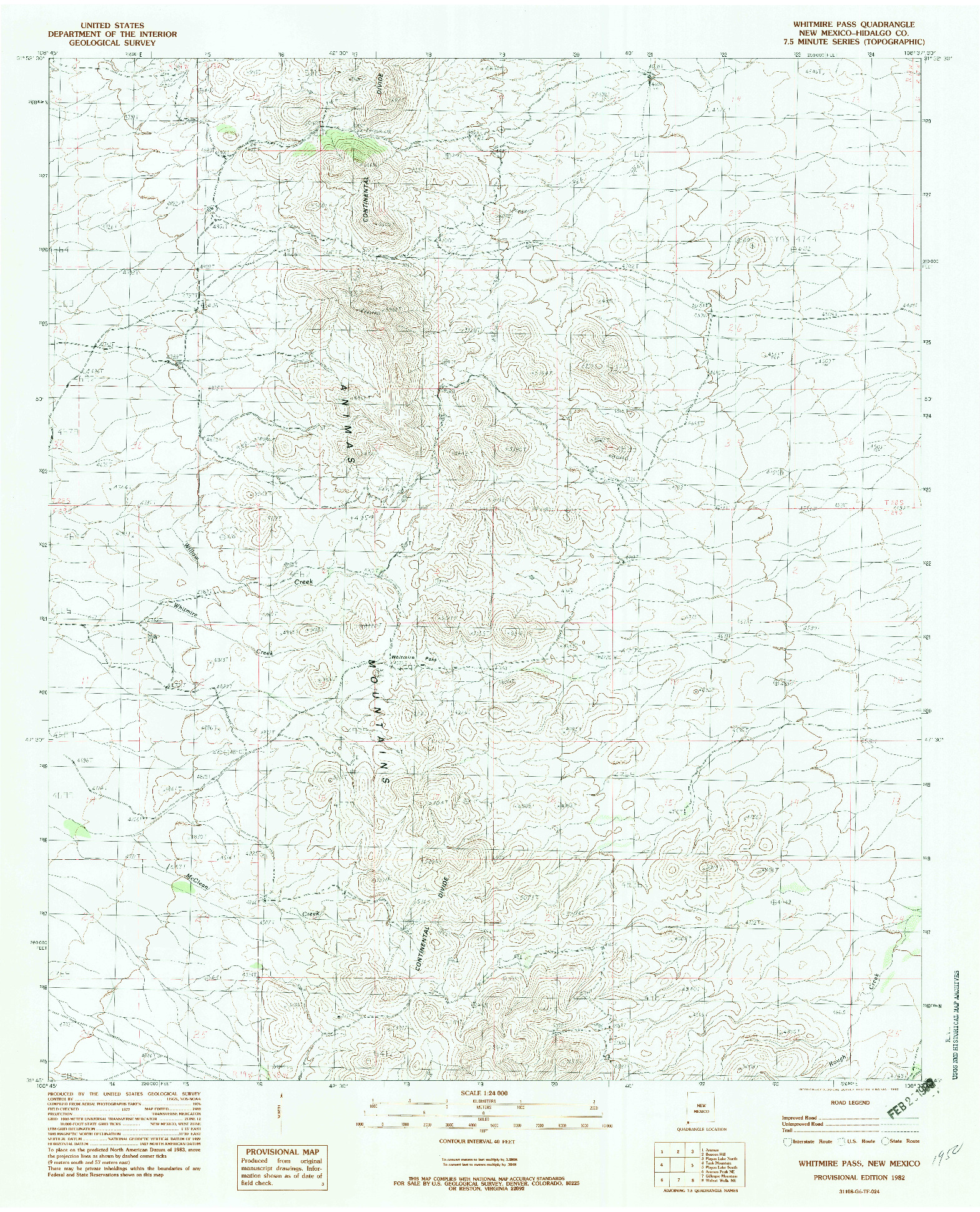 USGS 1:24000-SCALE QUADRANGLE FOR WHITMIRE PASS, NM 1982