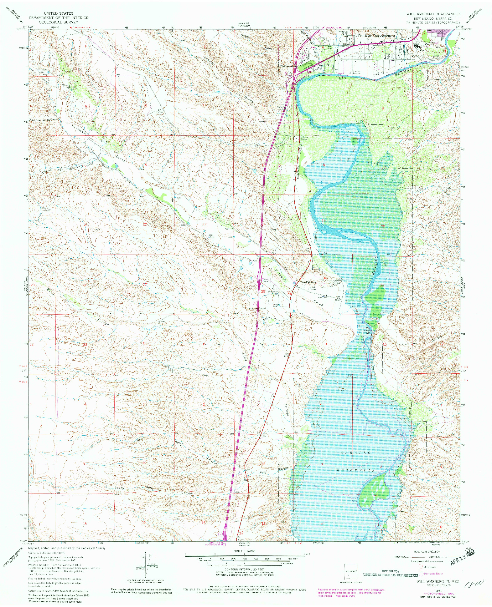 USGS 1:24000-SCALE QUADRANGLE FOR WILLIAMSBURG, NM 1961