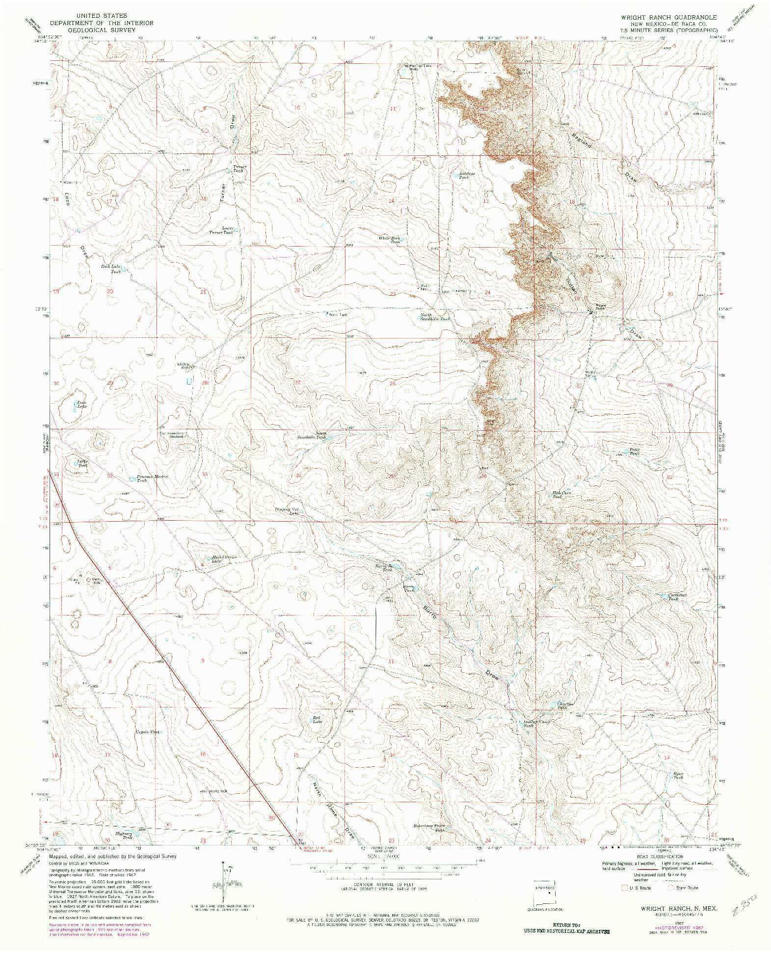 USGS 1:24000-SCALE QUADRANGLE FOR WRIGHT RANCH, NM 1967