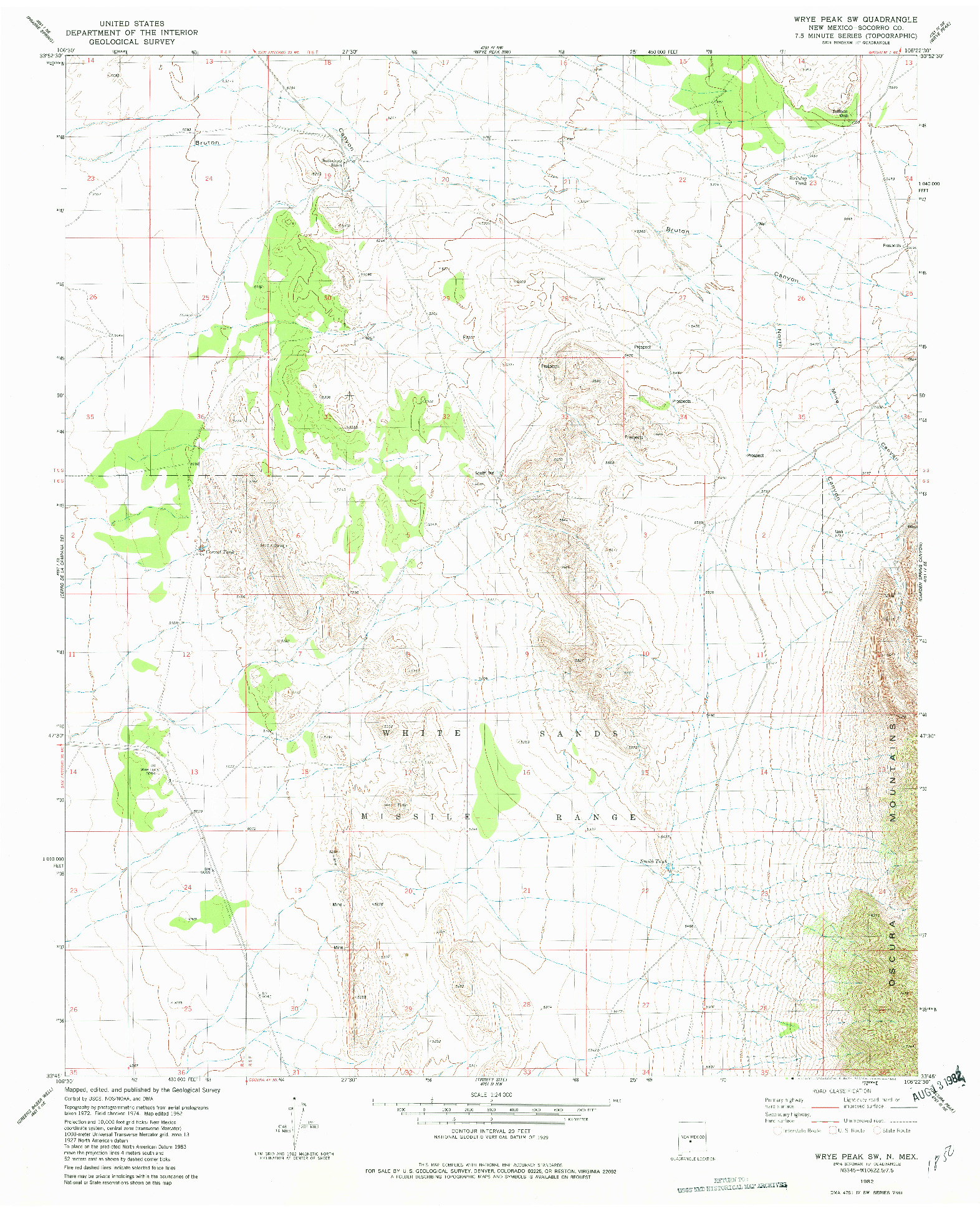 USGS 1:24000-SCALE QUADRANGLE FOR WRYE PEAK SW, NM 1982