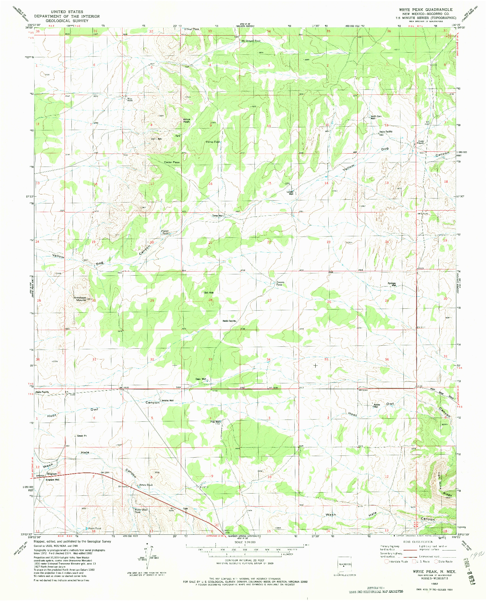 USGS 1:24000-SCALE QUADRANGLE FOR WRYE PEAK, NM 1982