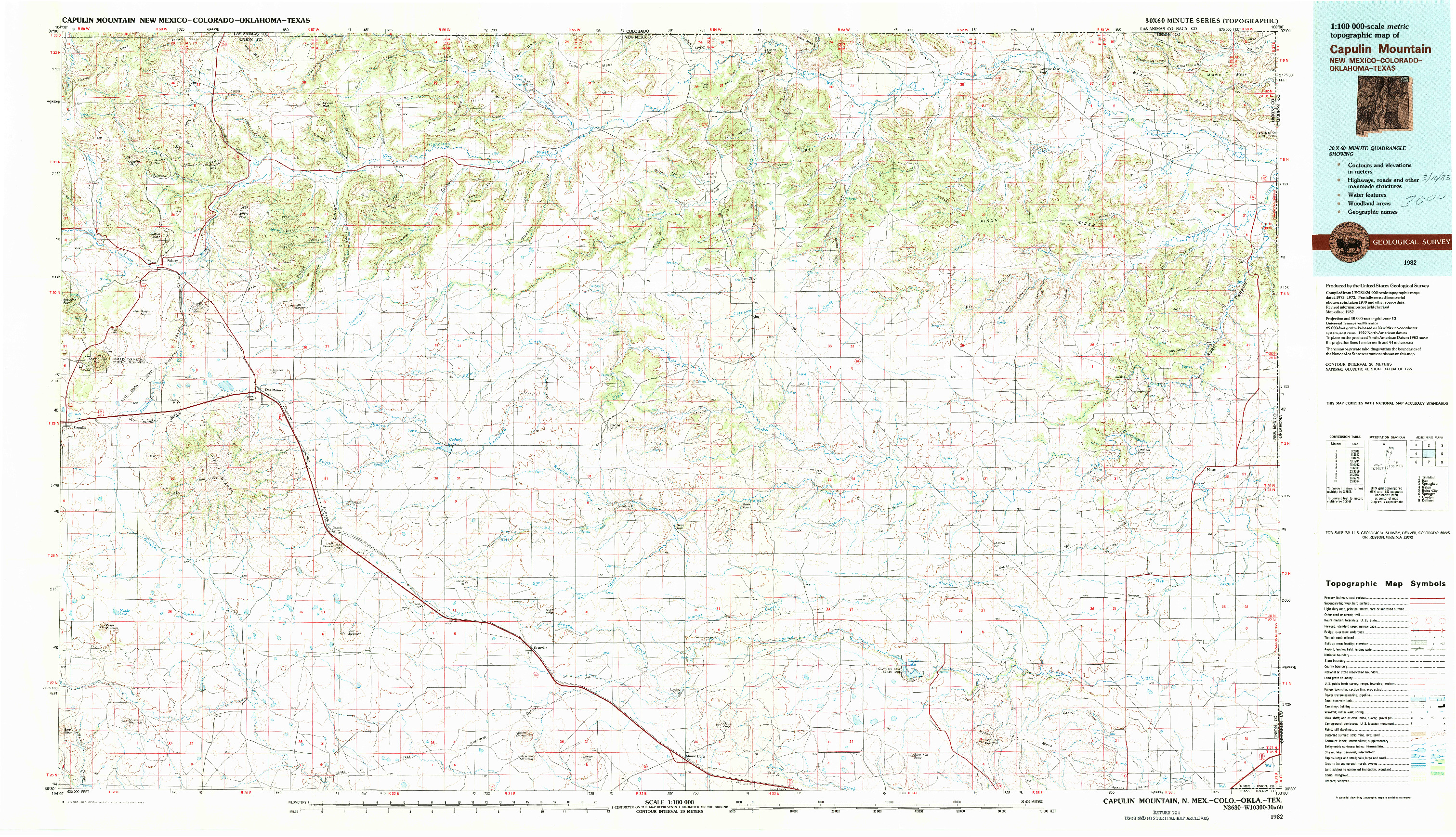 USGS 1:100000-SCALE QUADRANGLE FOR CAPULIN MOUNTAIN, NM 1982