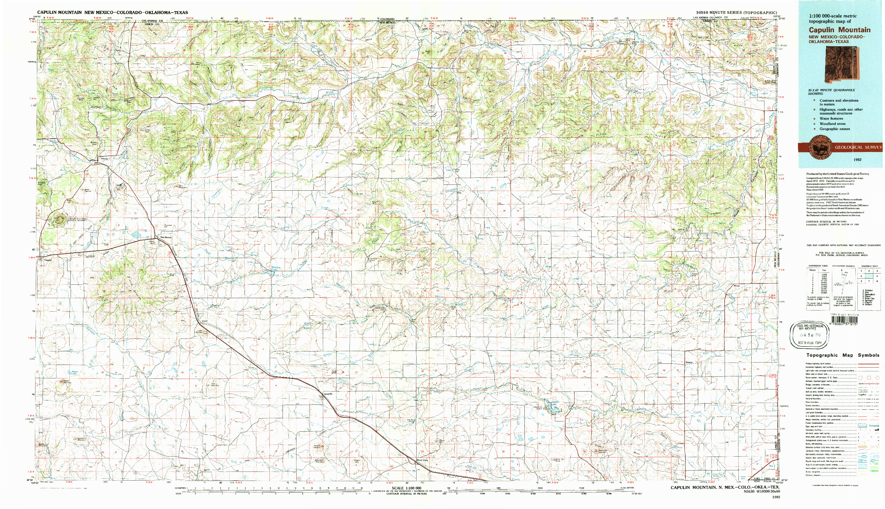 USGS 1:100000-SCALE QUADRANGLE FOR CAPULIN MOUNTAIN, NM 1982