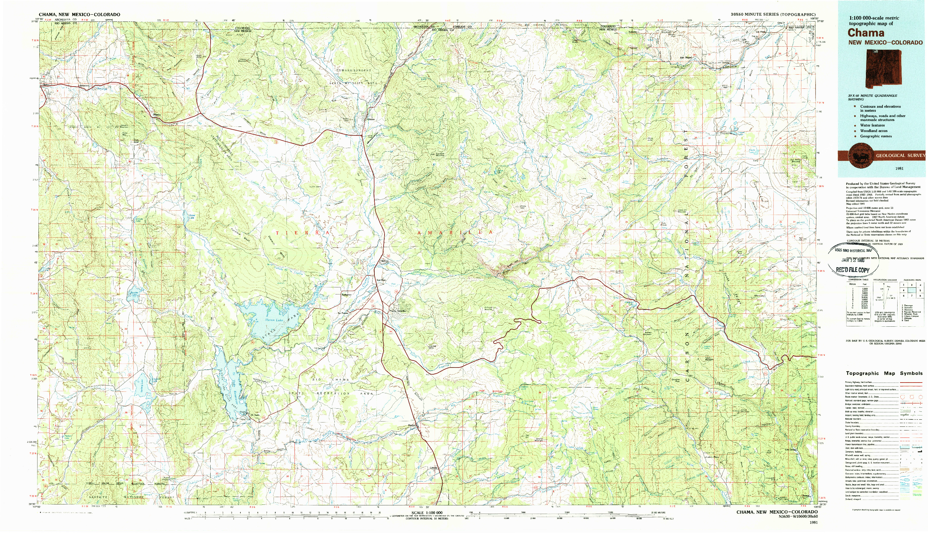 USGS 1:100000-SCALE QUADRANGLE FOR CHAMA, NM 1981