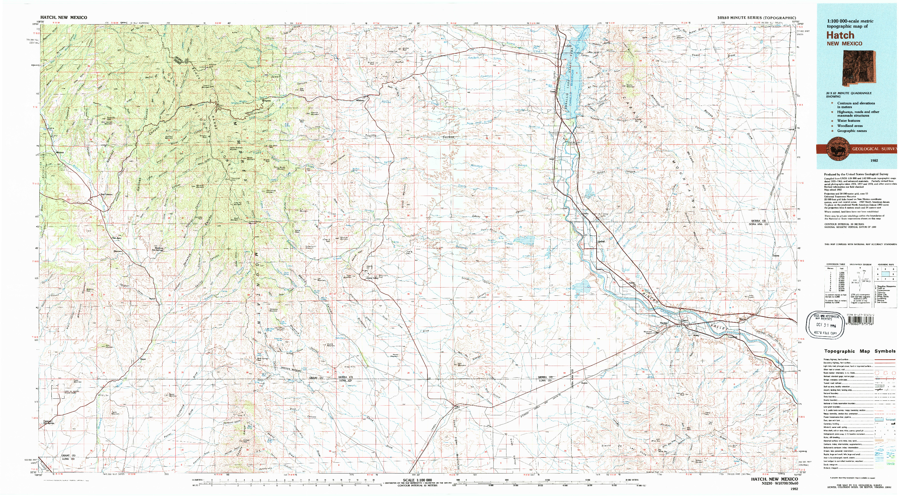 USGS 1:100000-SCALE QUADRANGLE FOR HATCH, NM 1982