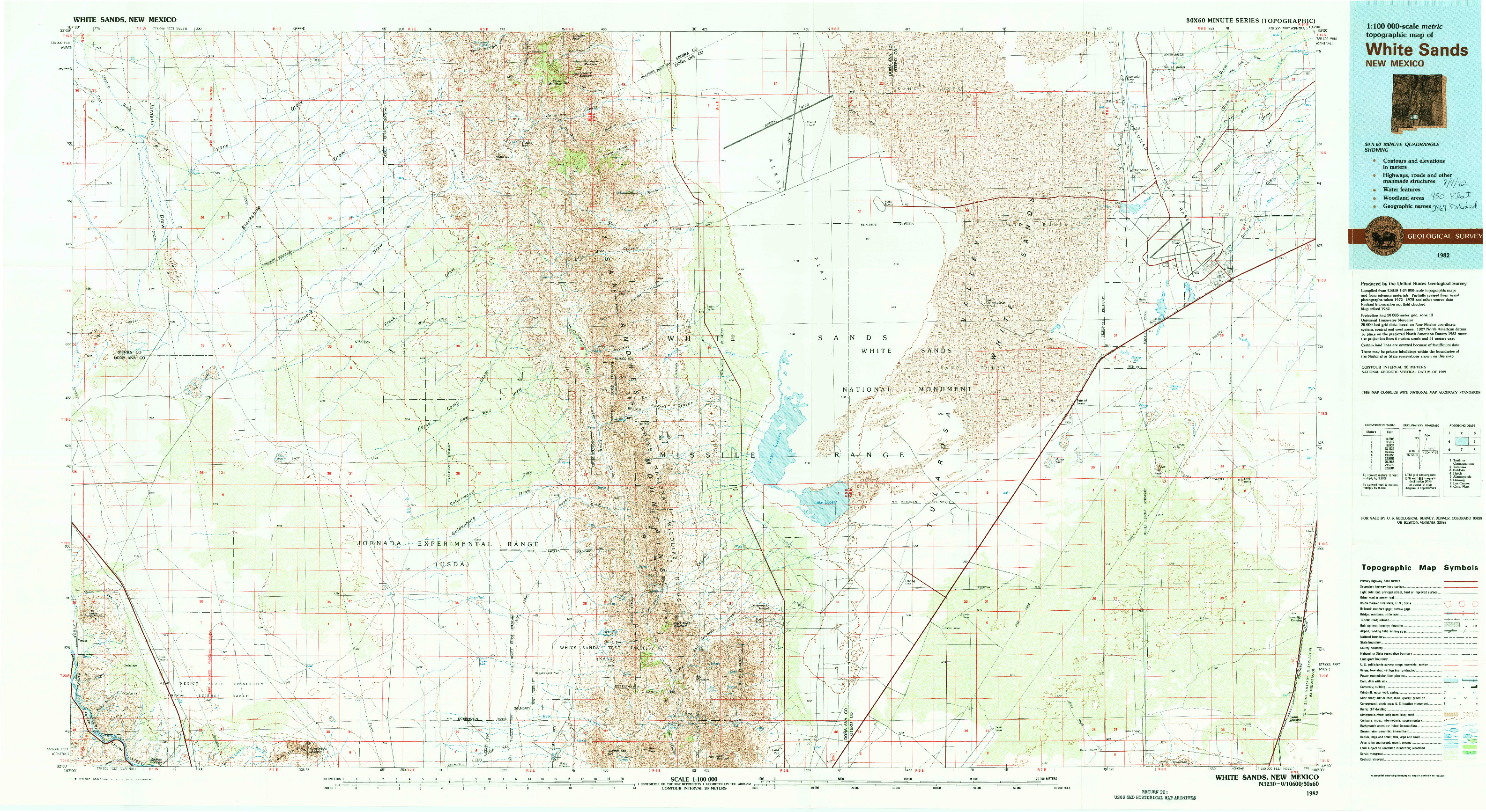 USGS 1:100000-SCALE QUADRANGLE FOR WHITE SANDS, NM 1982