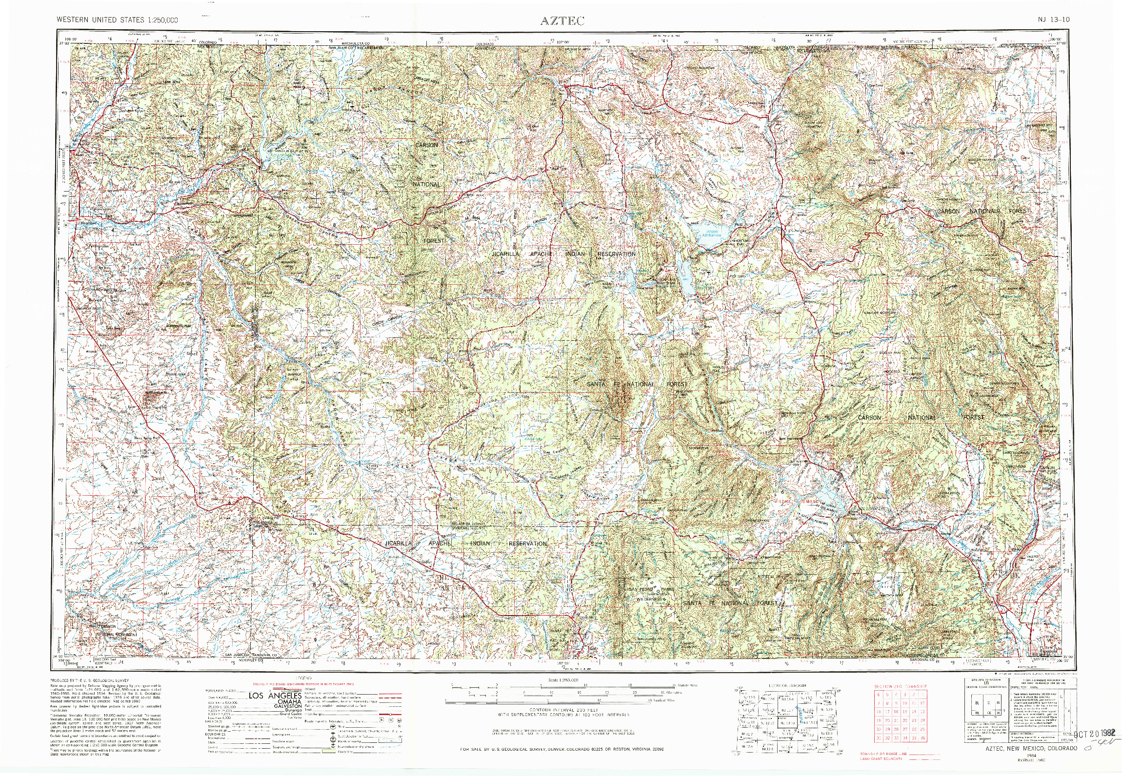 USGS 1:250000-SCALE QUADRANGLE FOR AZTEC, NM 1954