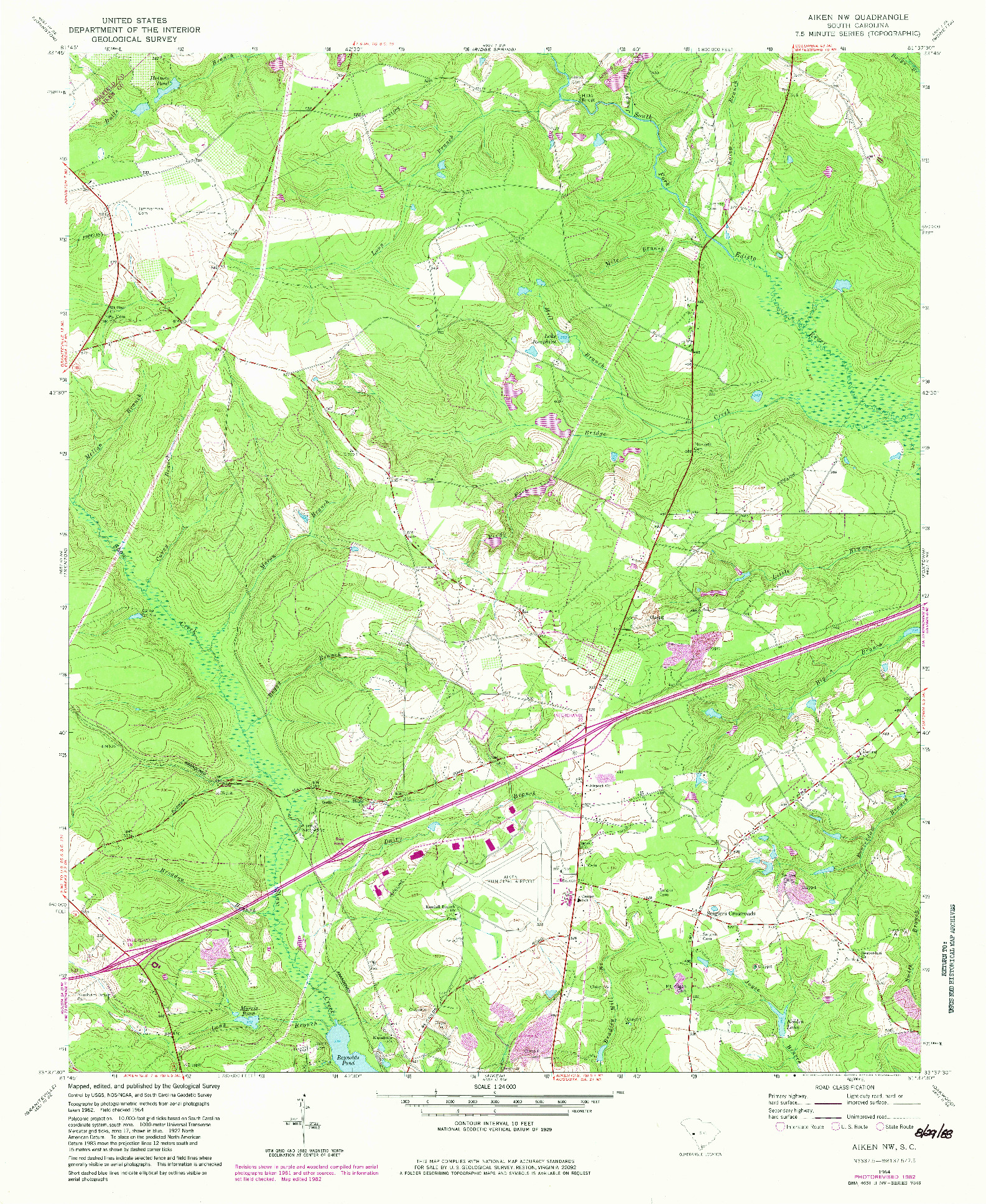 USGS 1:24000-SCALE QUADRANGLE FOR AIKEN NW, SC 1964