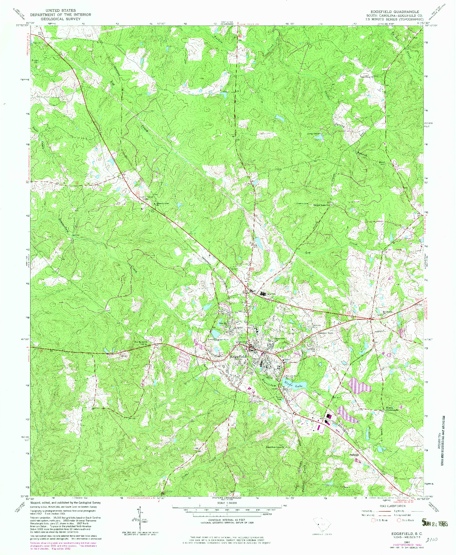 USGS 1:24000-SCALE QUADRANGLE FOR EDGEFIELD, SC 1964