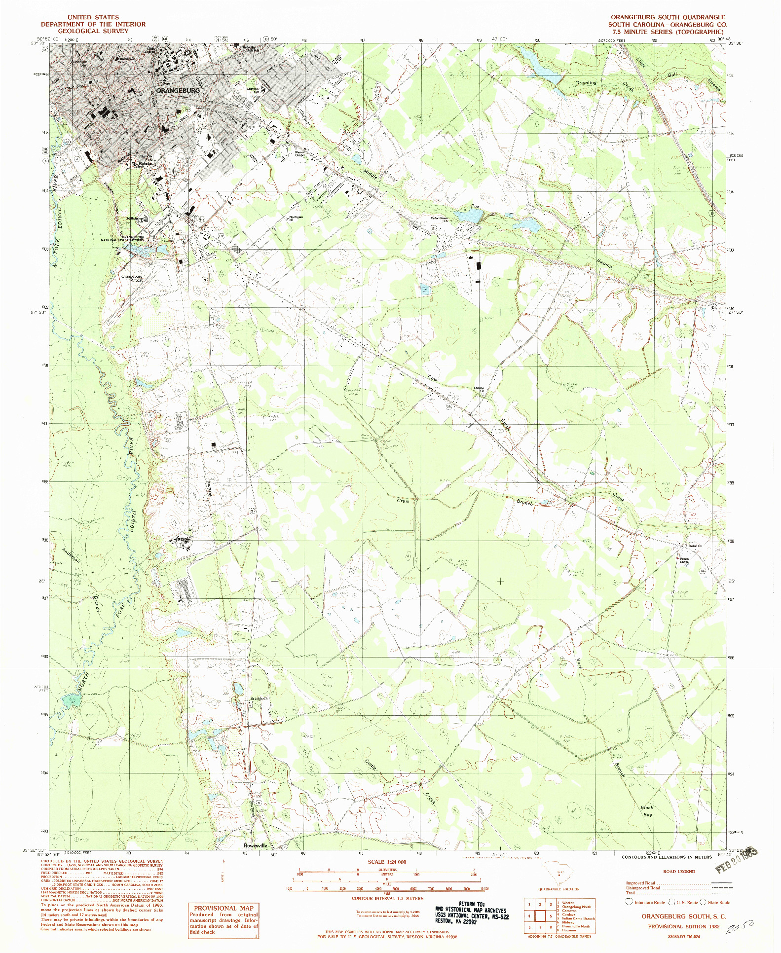 USGS 1:24000-SCALE QUADRANGLE FOR ORANGEBURG SOUTH, SC 1982