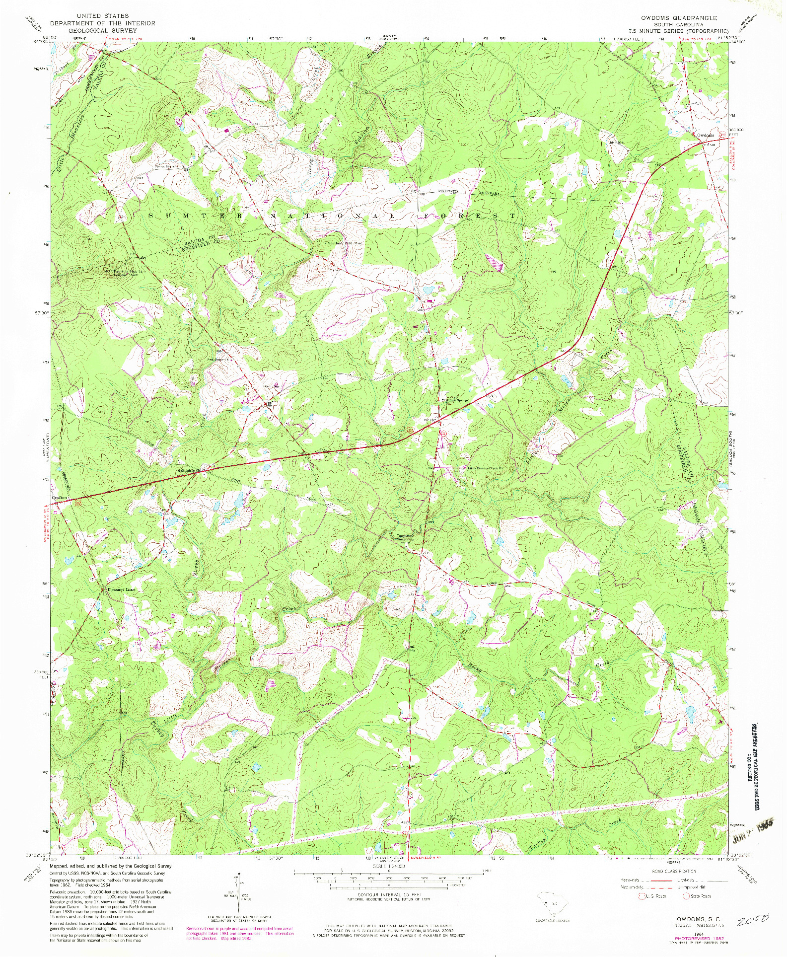 USGS 1:24000-SCALE QUADRANGLE FOR OWDOMS, SC 1964