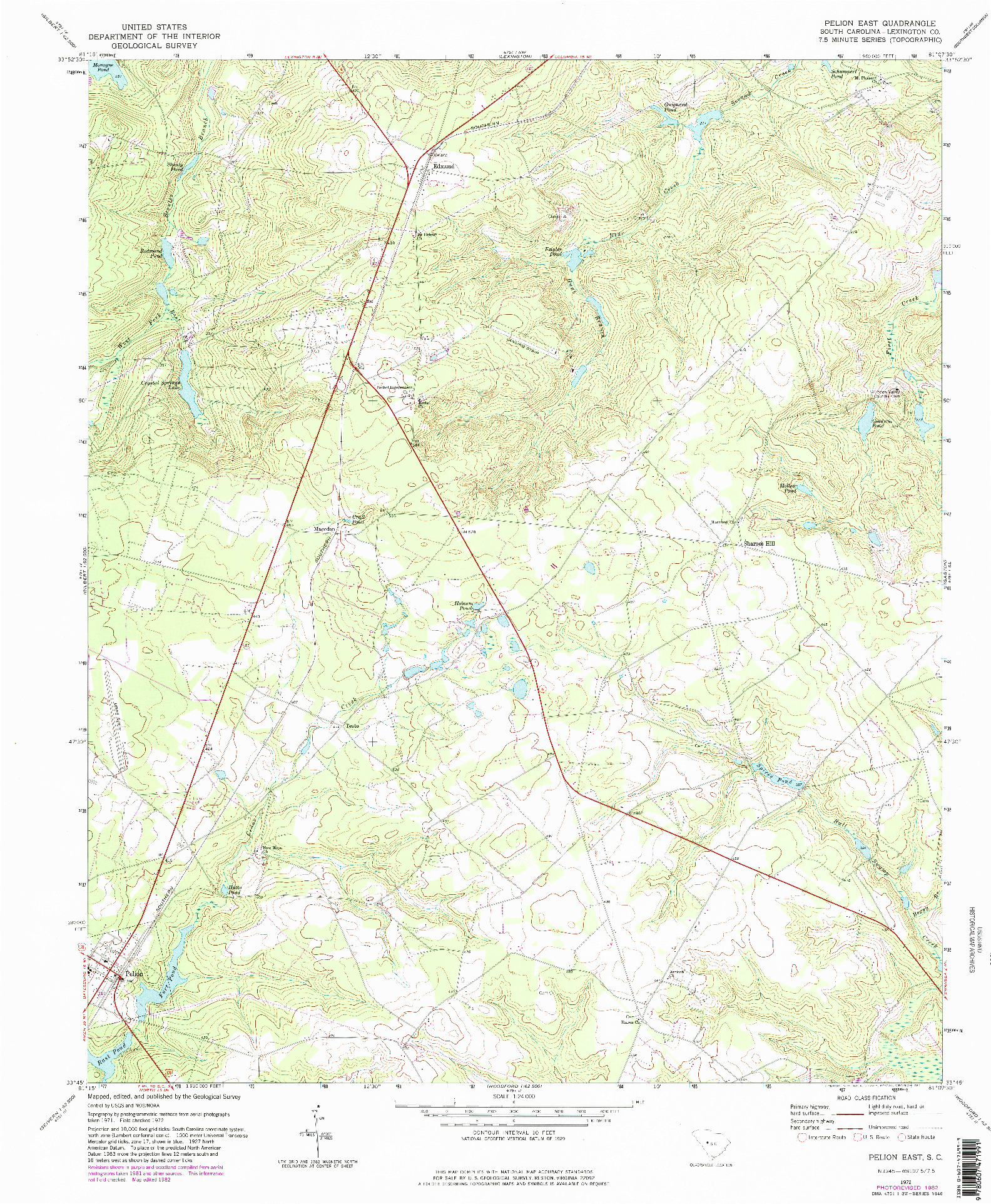 USGS 1:24000-SCALE QUADRANGLE FOR PELION EAST, SC 1972