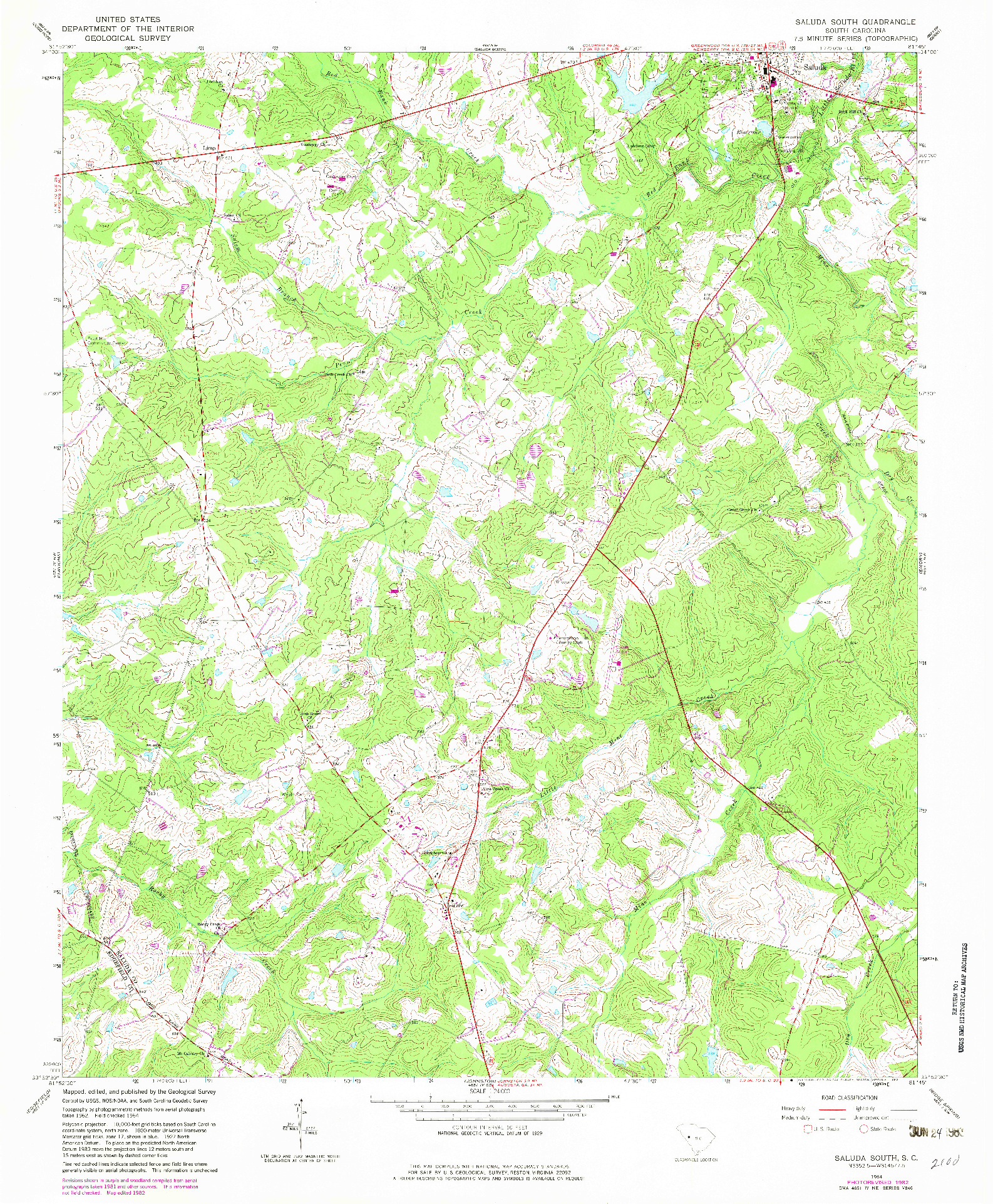 USGS 1:24000-SCALE QUADRANGLE FOR SALUDA SOUTH, SC 1964