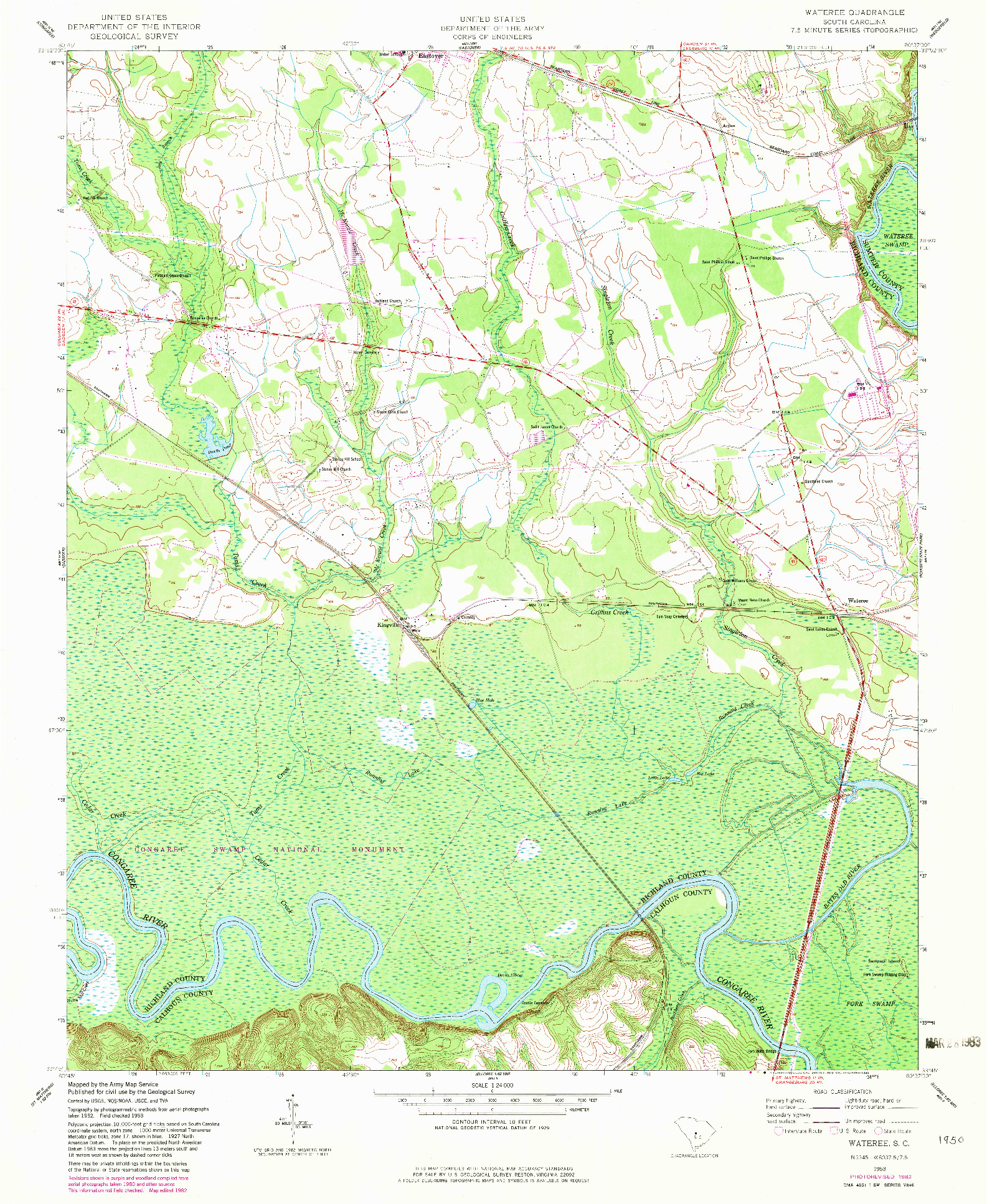 USGS 1:24000-SCALE QUADRANGLE FOR WATEREE, SC 1953