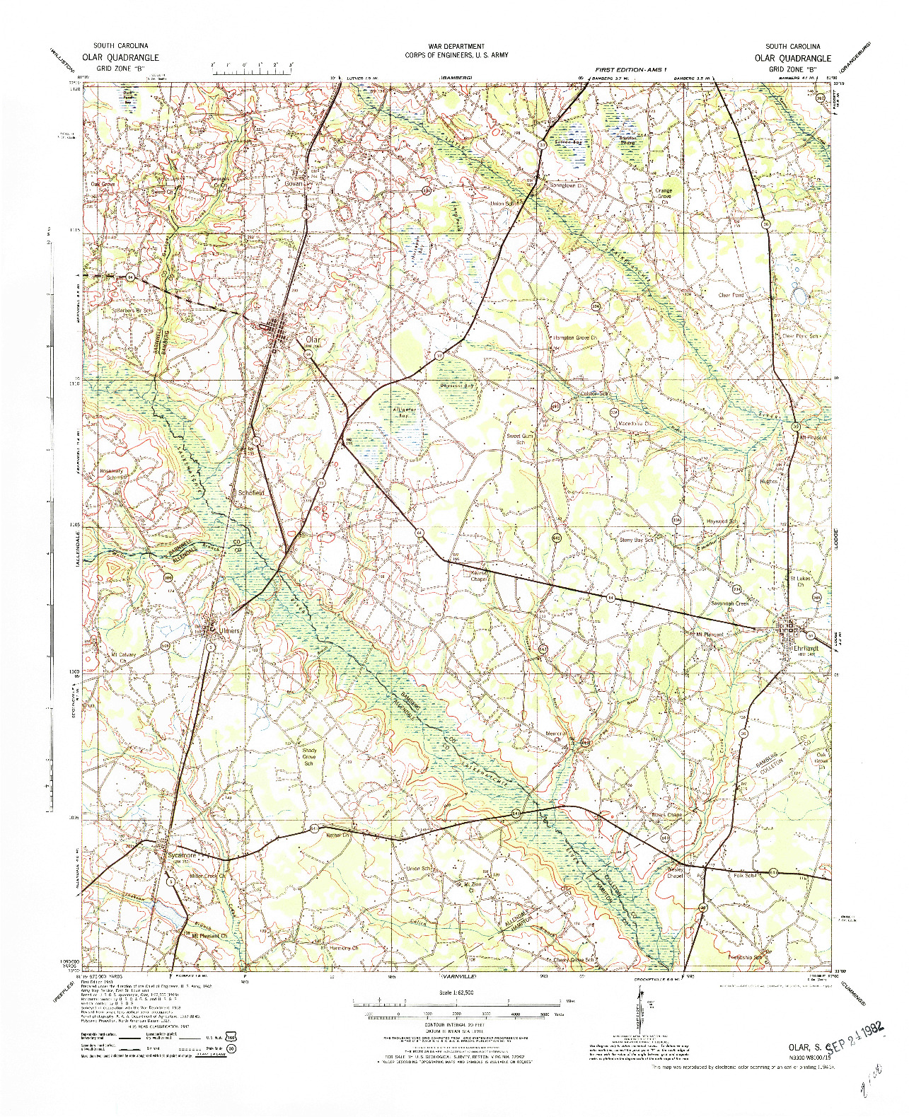 USGS 1:62500-SCALE QUADRANGLE FOR OLAR, SC 1943