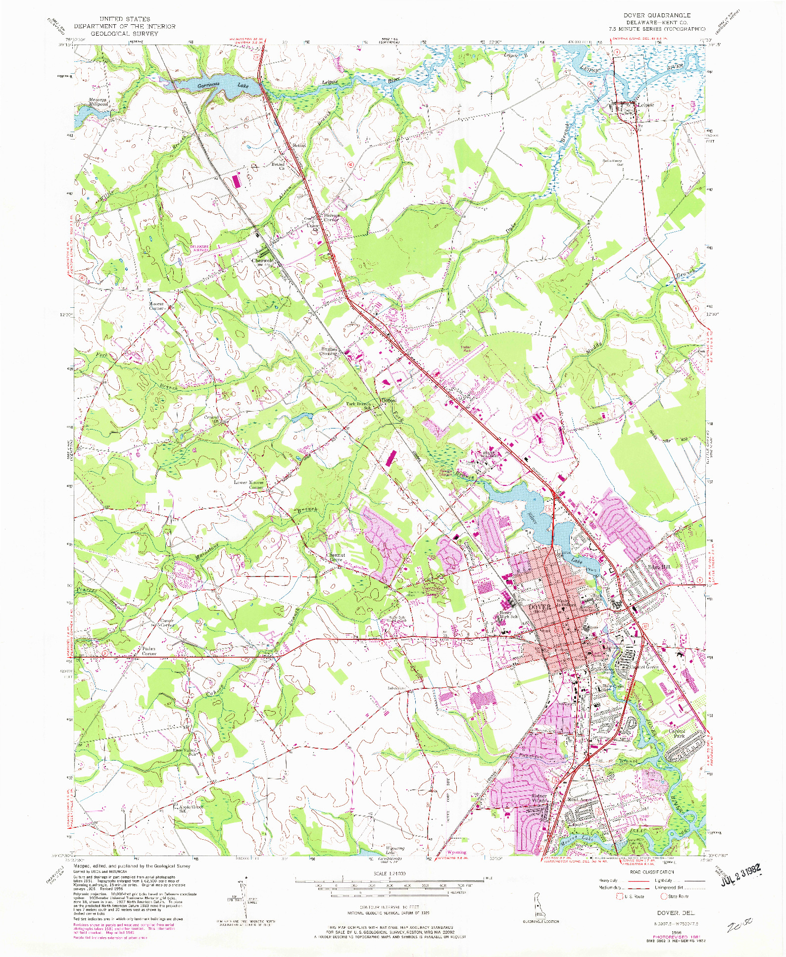 USGS 1:24000-SCALE QUADRANGLE FOR DOVER, DE 1956